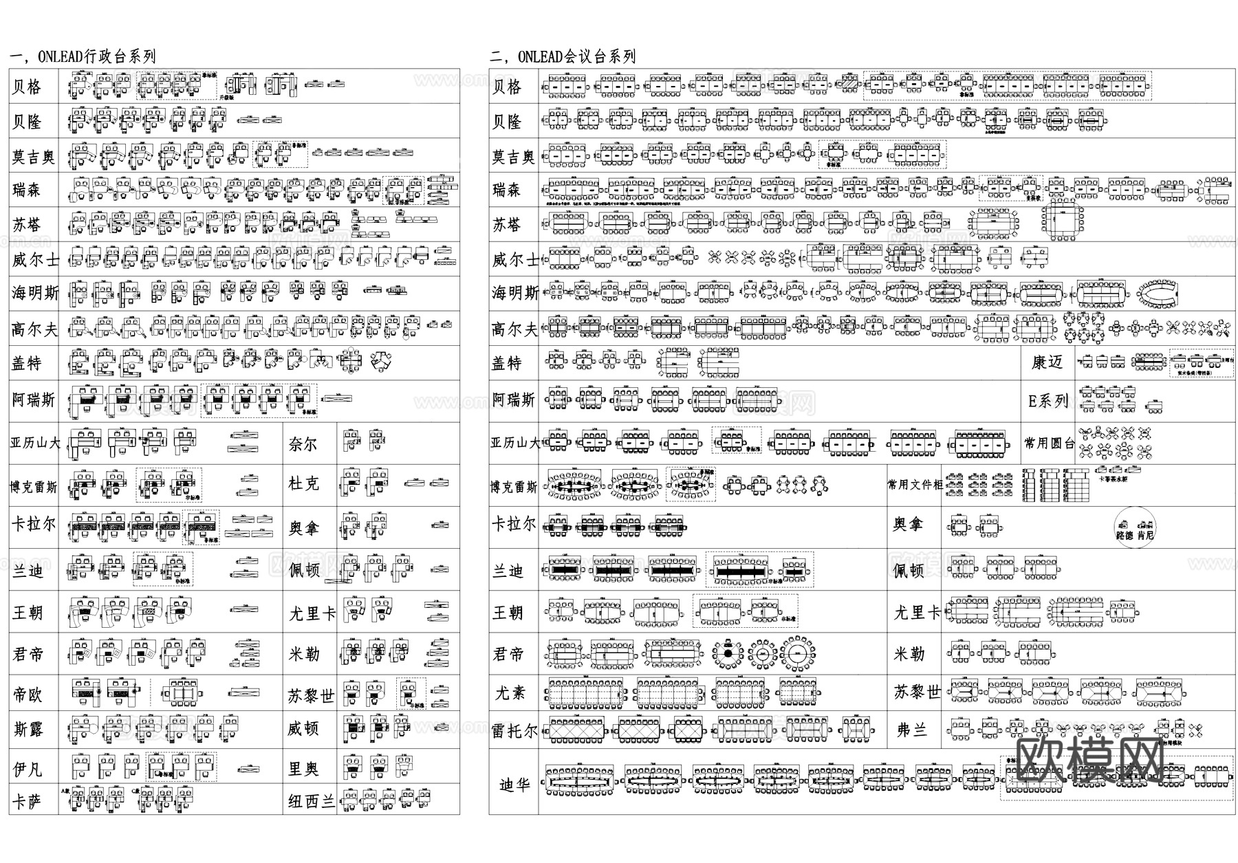 各品牌室内办公桌椅平面CAD图库cad施工图