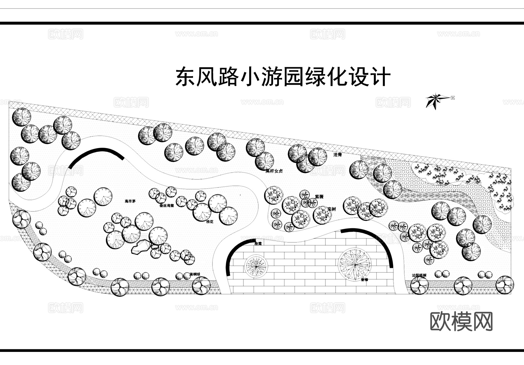 东风路小游园景观植物绿化平面图CAD施工图cad施工图