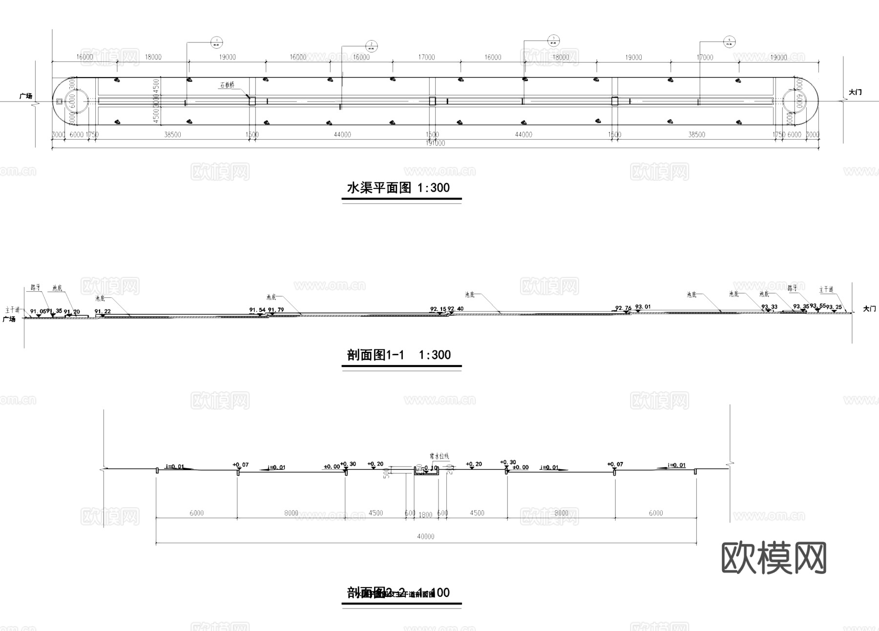 入口水渠景观节点CAD施工图cad施工图