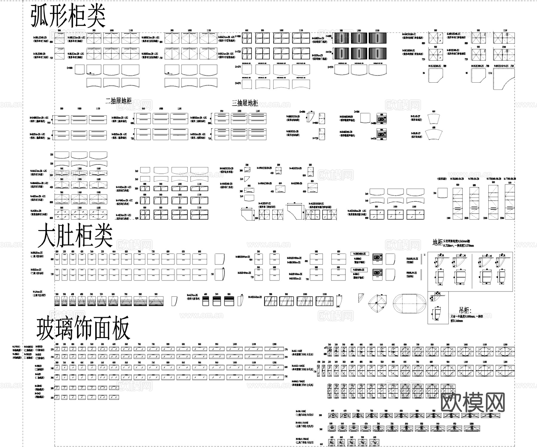 厨房柜子门板把手标准图块CAD图库cad施工图