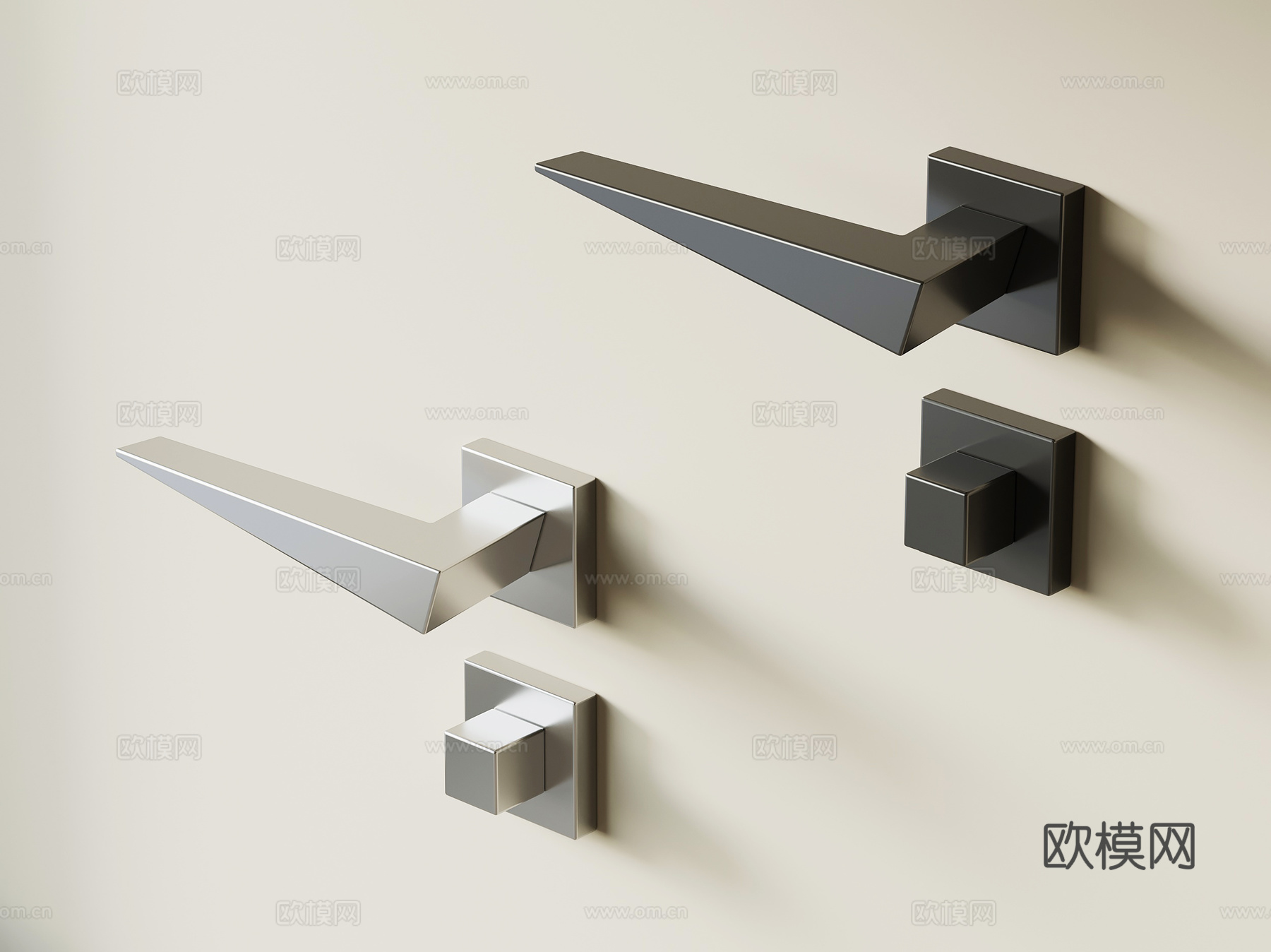 现代门把手 拉手 门锁su模型