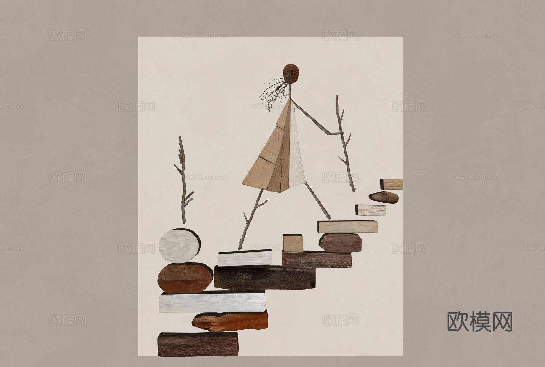 墙面装饰 树枝挂件 枯枝墙面装饰 艺术墙面挂件 抽象人物装饰su模型