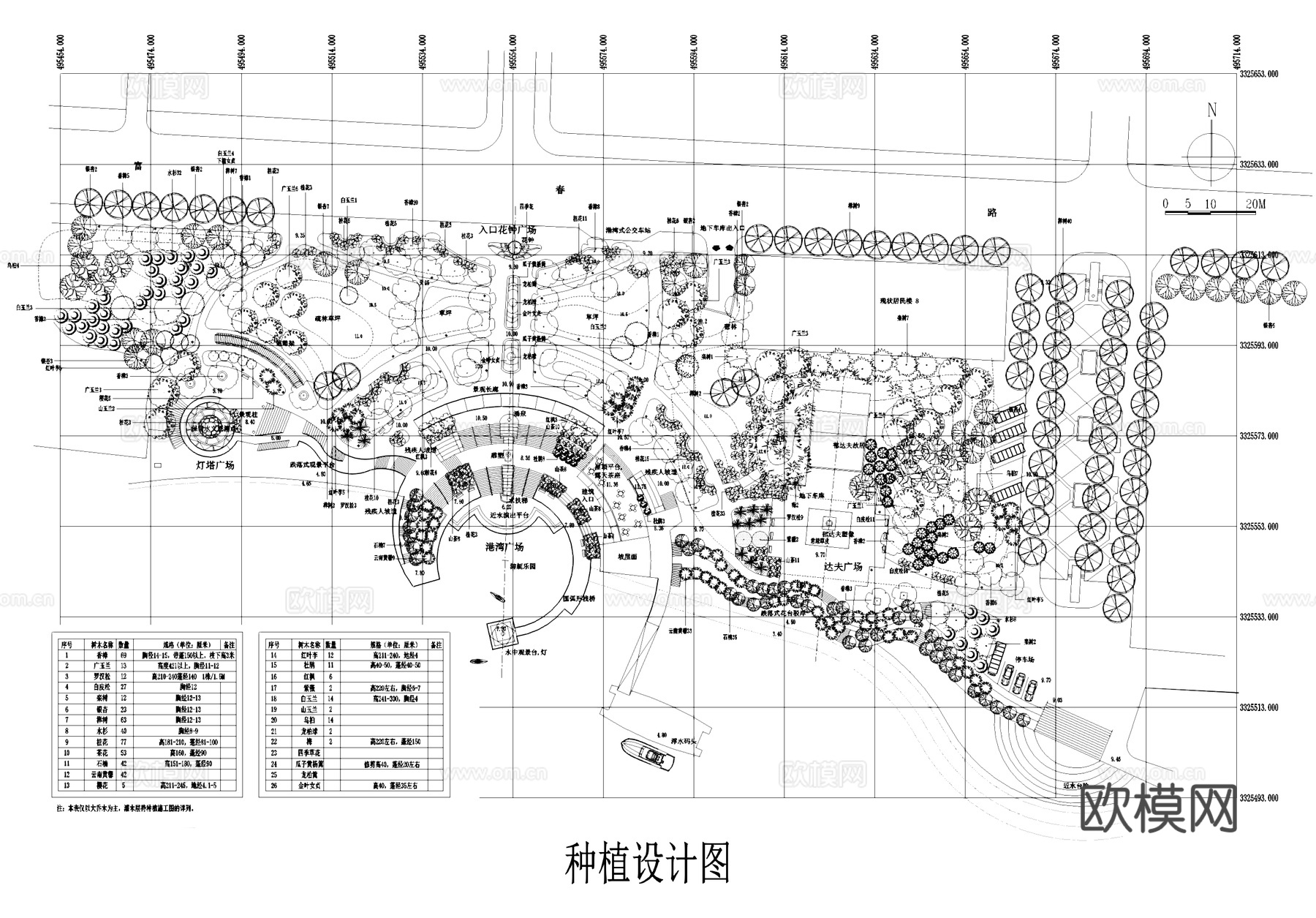 滨水港湾广场公园景观CAD施工图cad施工图