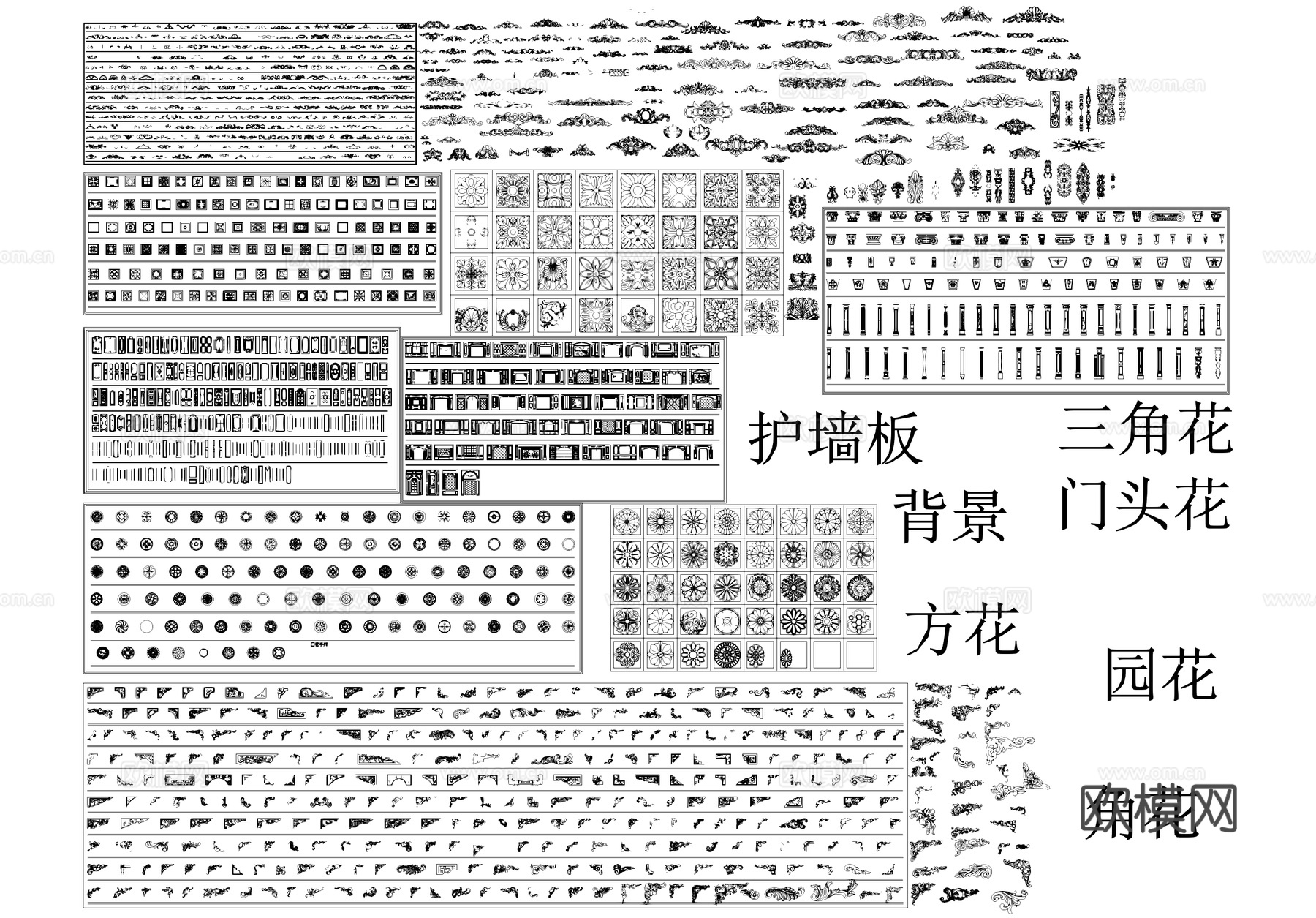背景墙护墙板角花罗马柱地面拼花CAD图库cad施工图