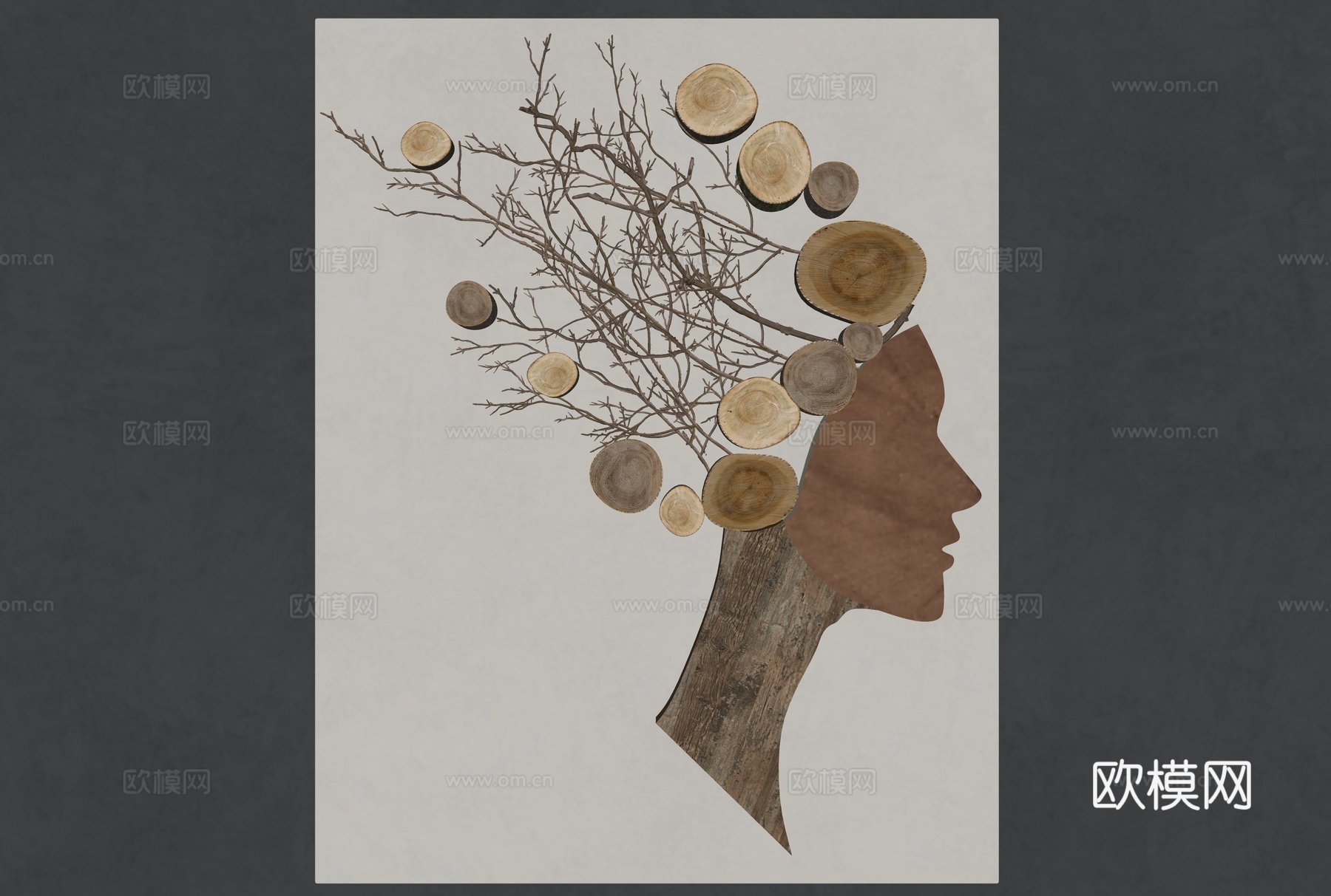 墙面装饰 树枝挂件 枯枝墙面装饰 艺术墙面挂件 抽象人物装饰su模型