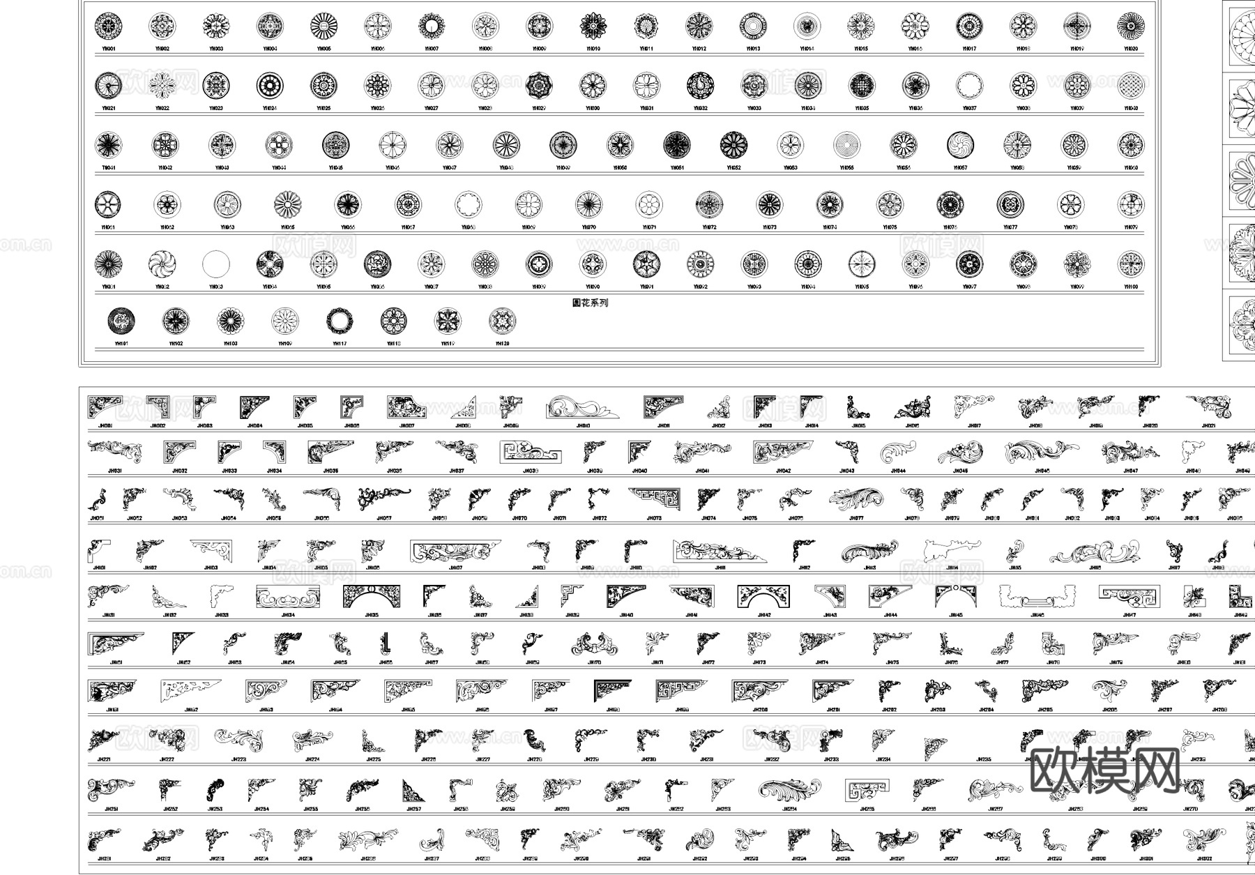 背景墙护墙板角花罗马柱地面拼花CAD图库cad施工图