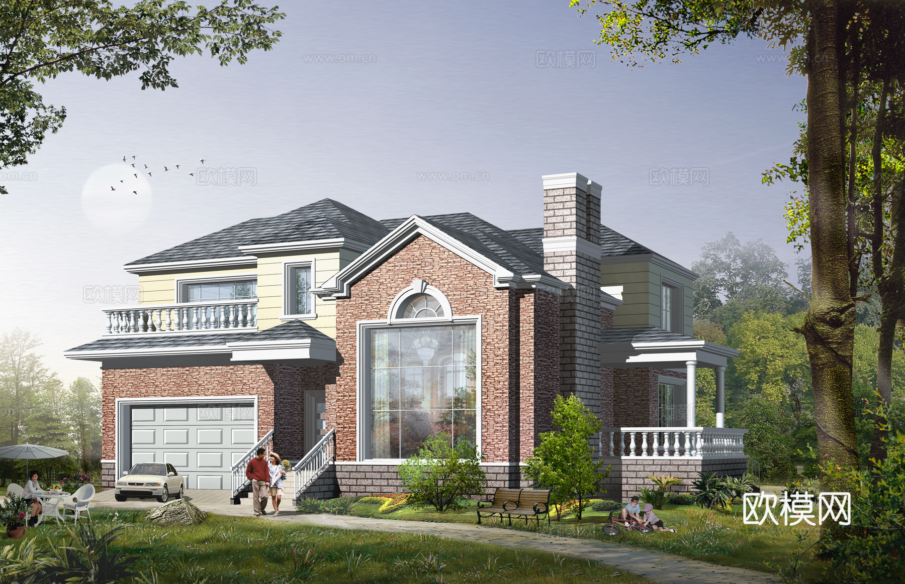 别墅建筑自建房 最新全套施工图设计cad施工图下载（渲染图5）