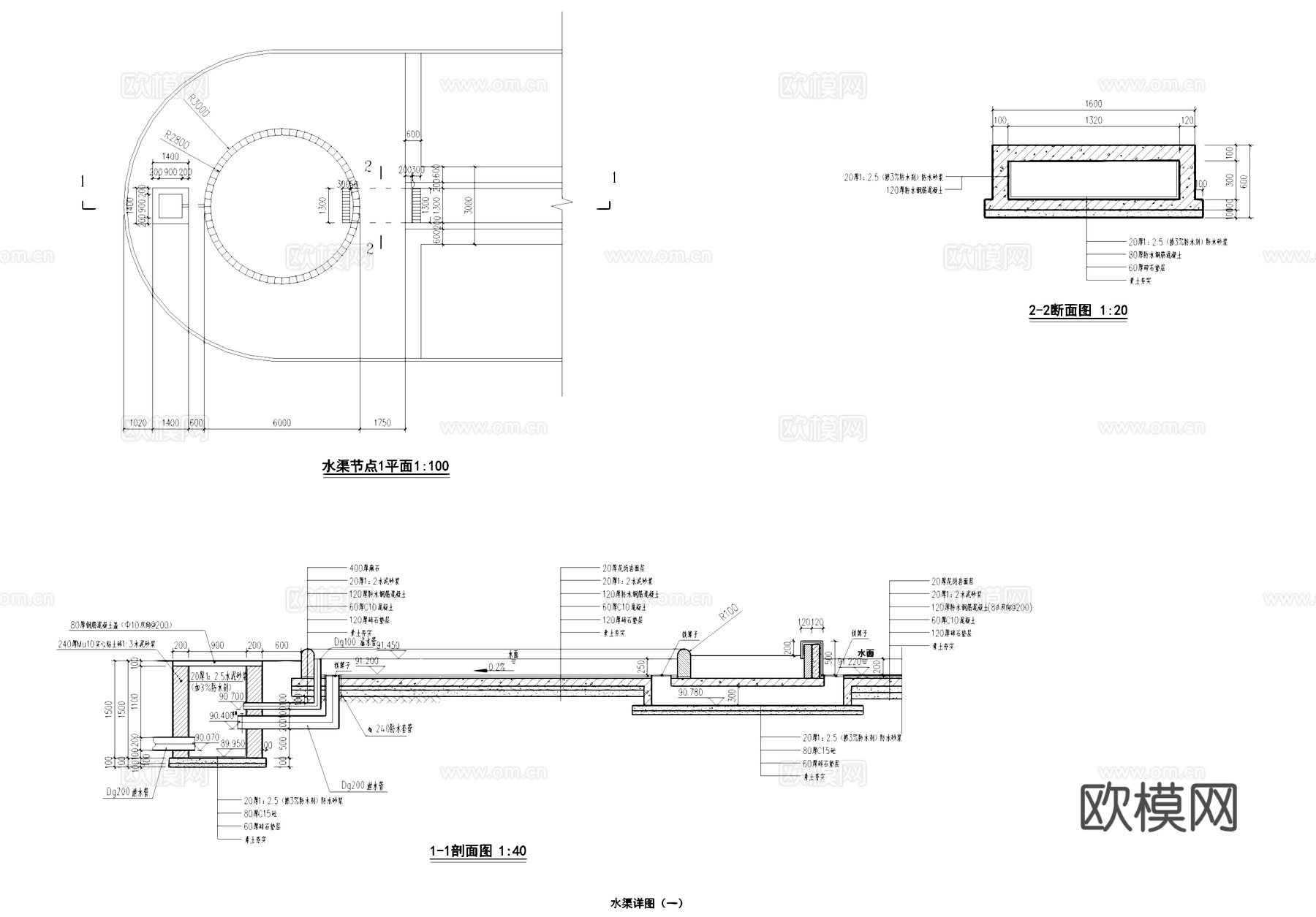 入口水渠景观节点CAD施工图cad施工图