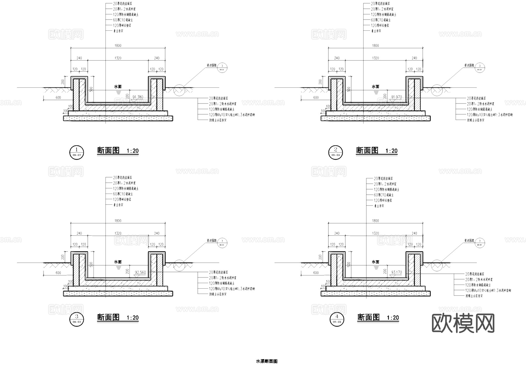 入口水渠景观节点CAD施工图cad施工图