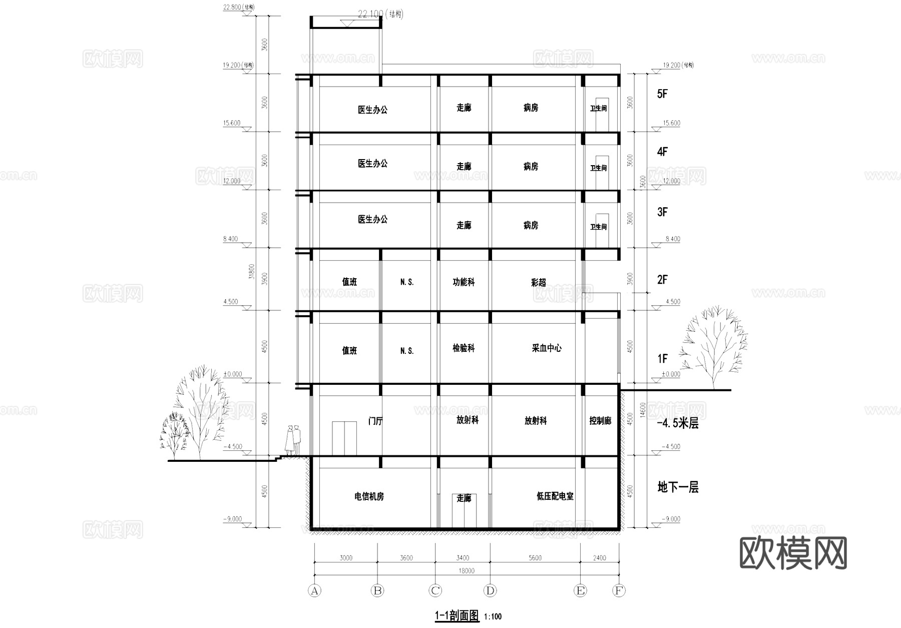东川中医院综合楼建筑CAD施工图集cad施工图