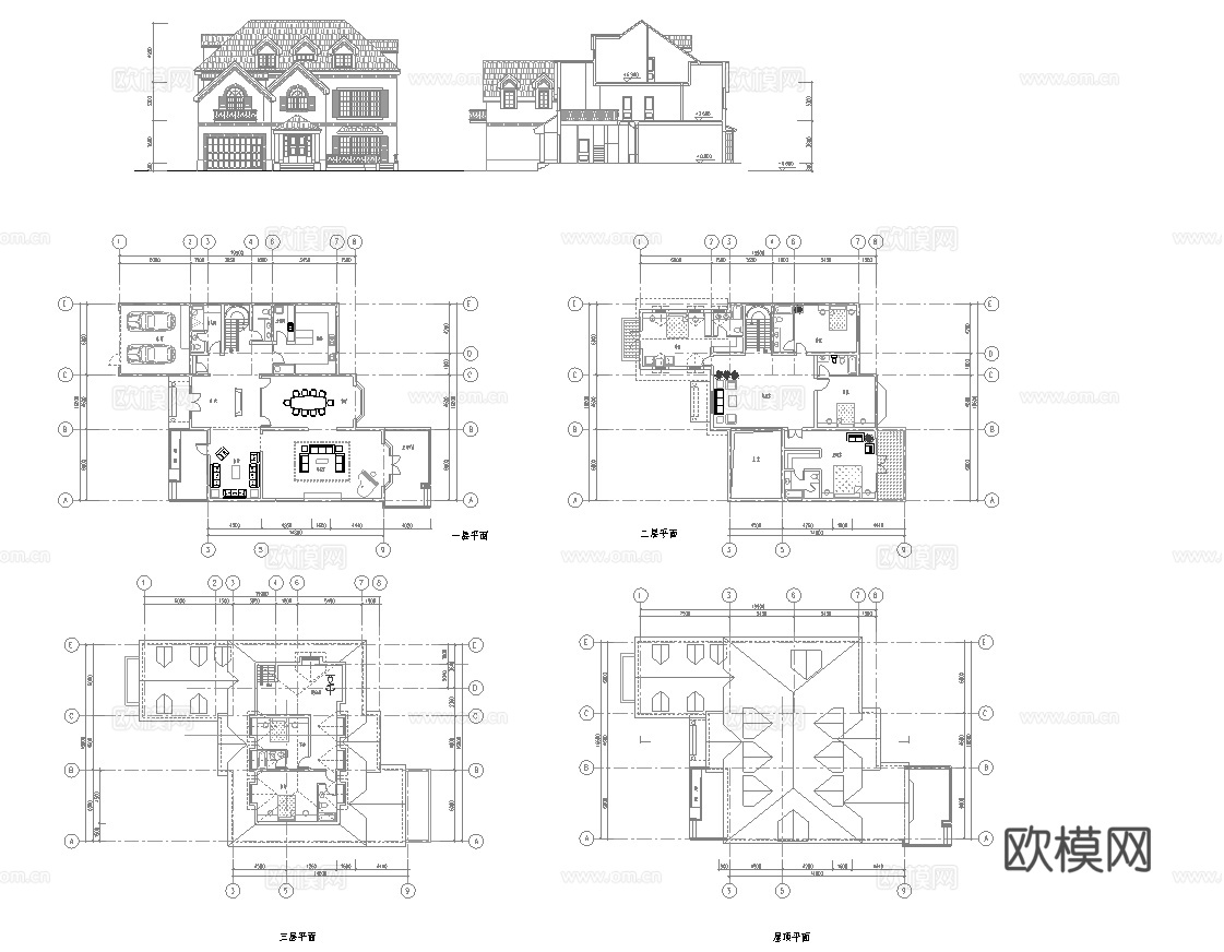 别墅建筑自建房 最新全套施工图设计cad施工图