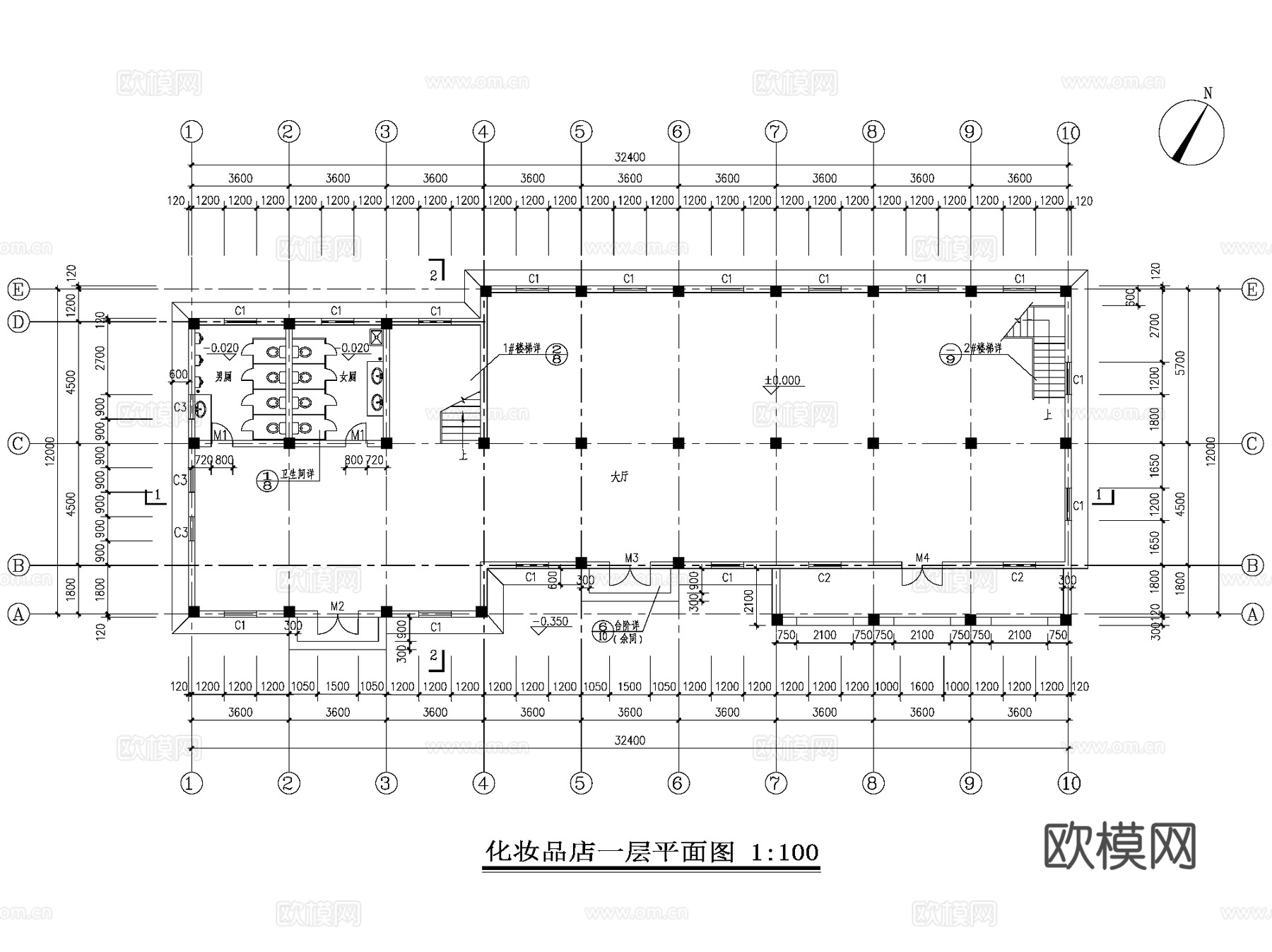 法式乡村街化妆品商店建筑CAD施工图cad施工图
