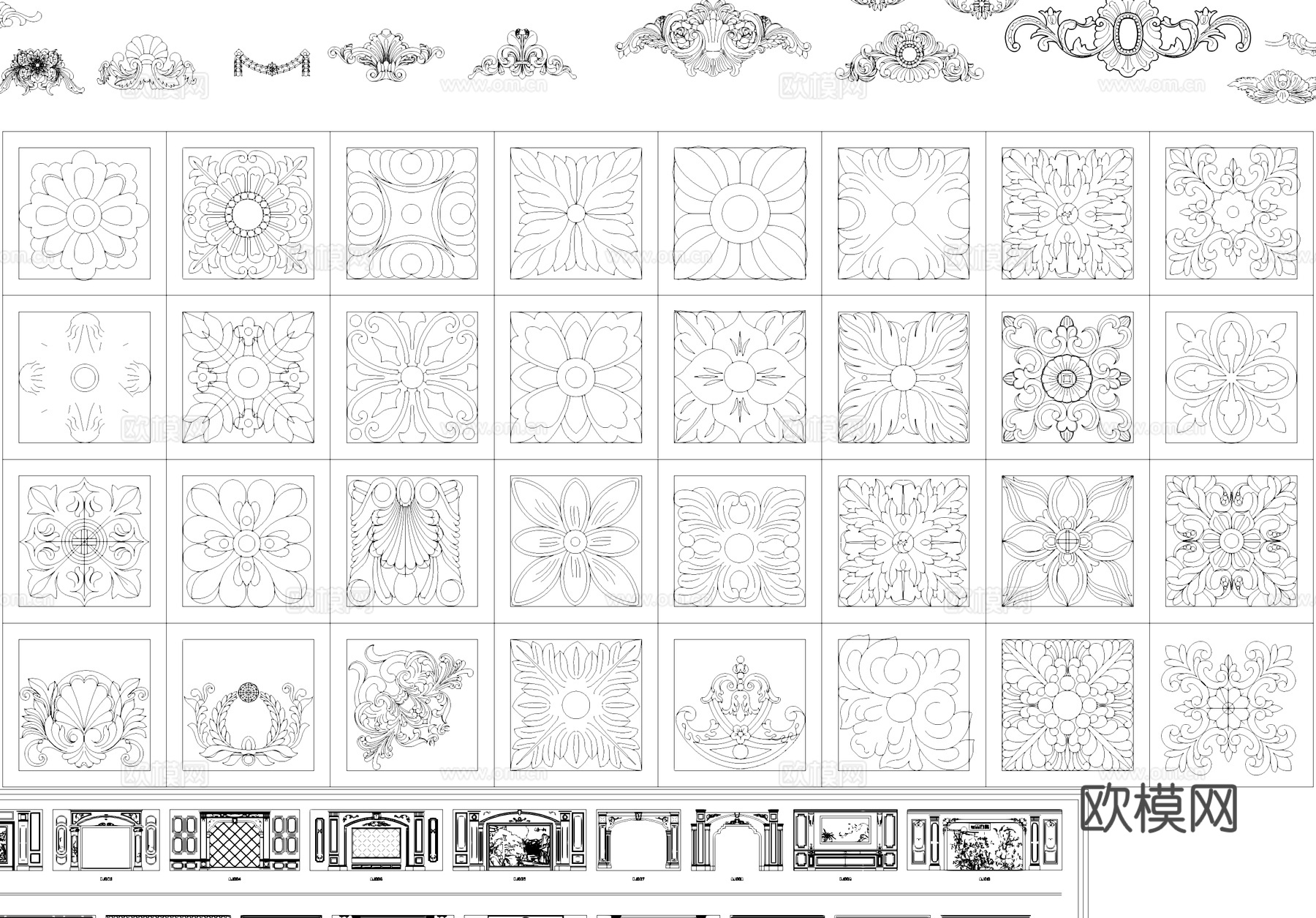 背景墙护墙板角花罗马柱地面拼花CAD图库cad施工图