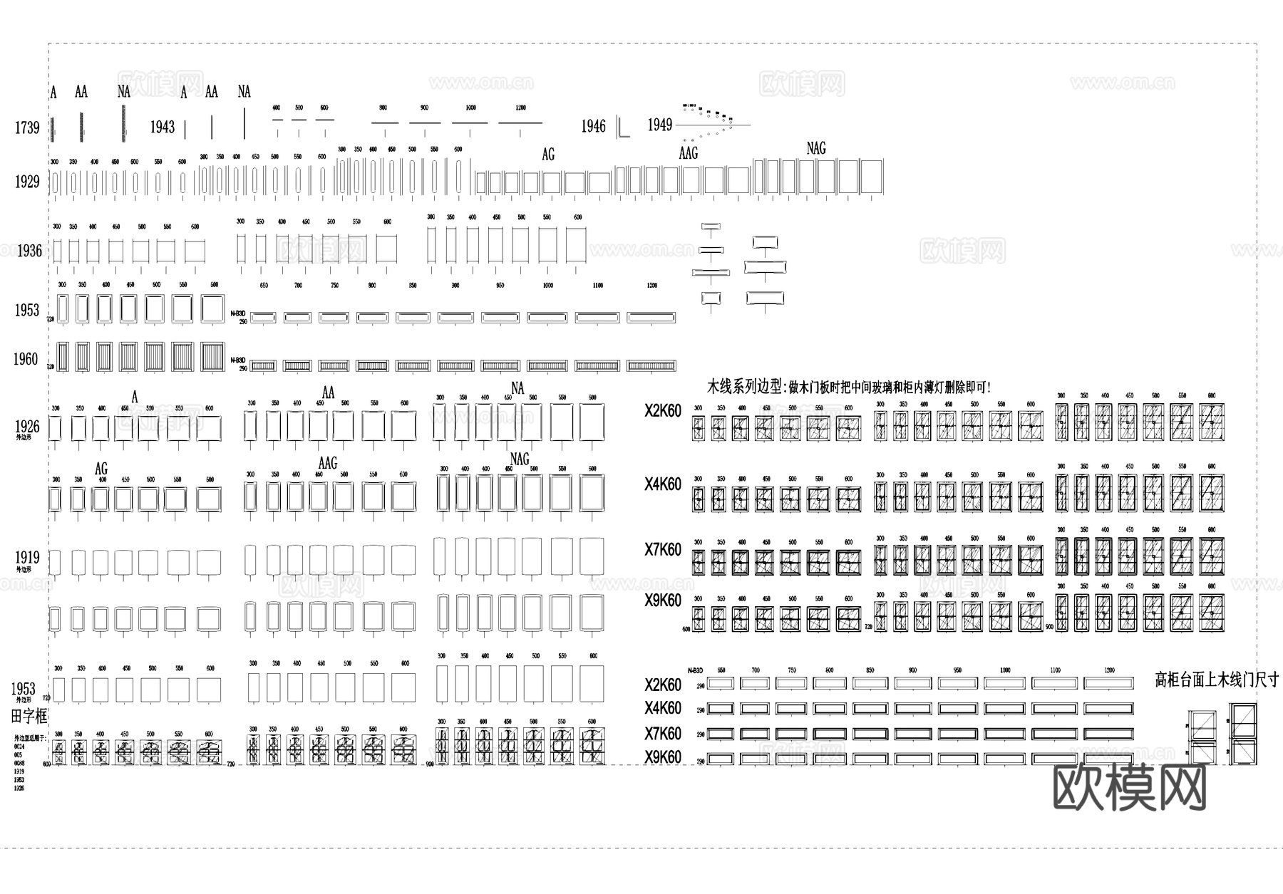厨房柜子门板把手标准图块CAD图库cad施工图