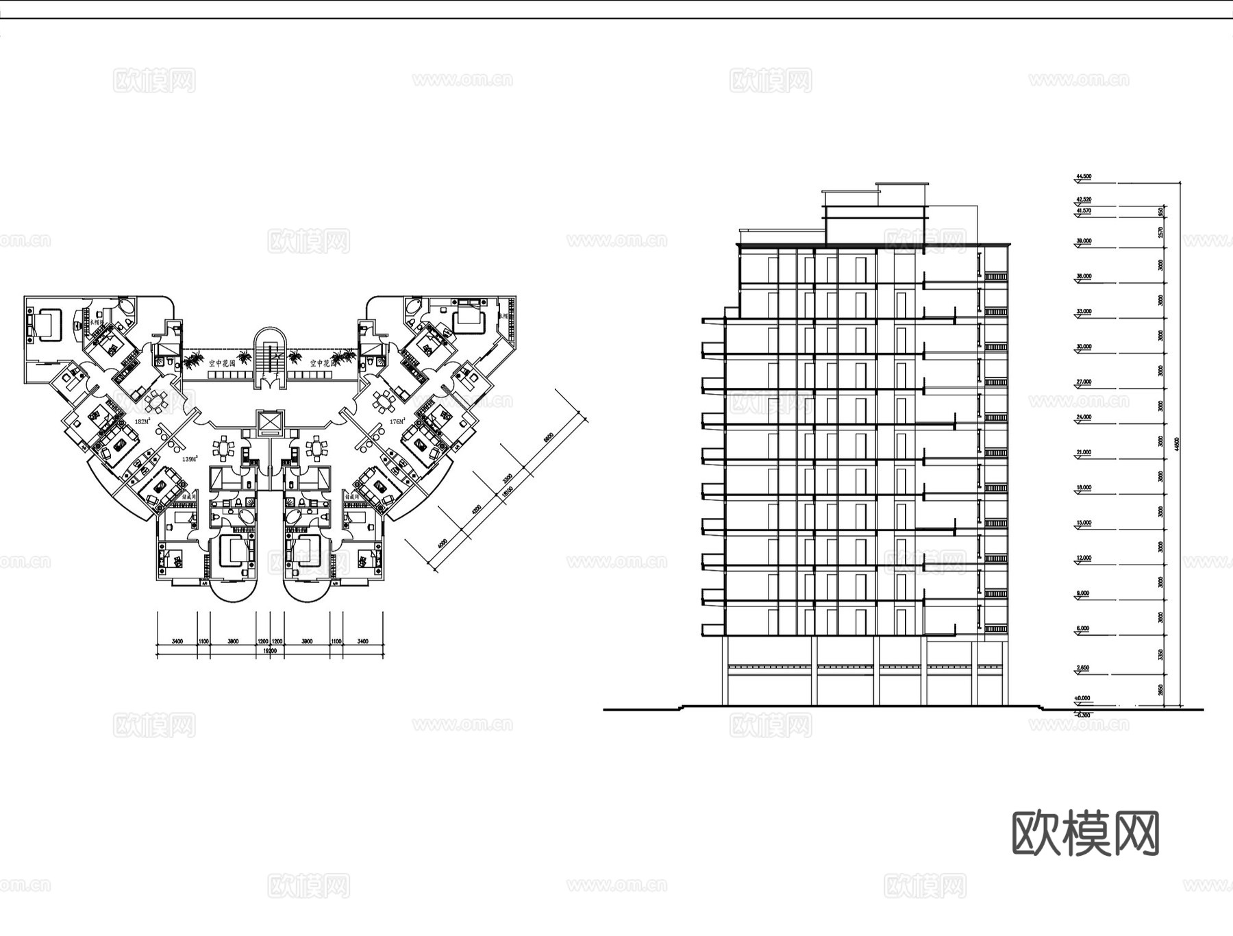 高层、多层、别墅住宅建筑平立剖CAD施工图集cad施工图