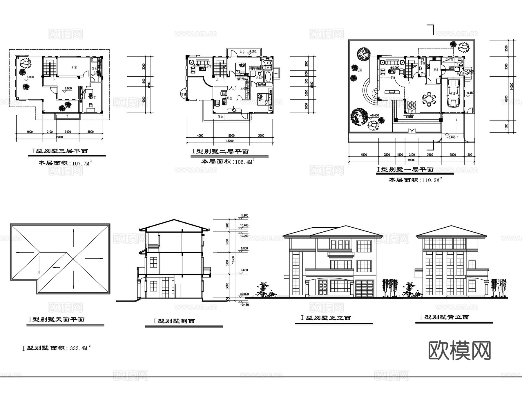 高层、多层、别墅住宅建筑平立剖CAD施工图集cad施工图