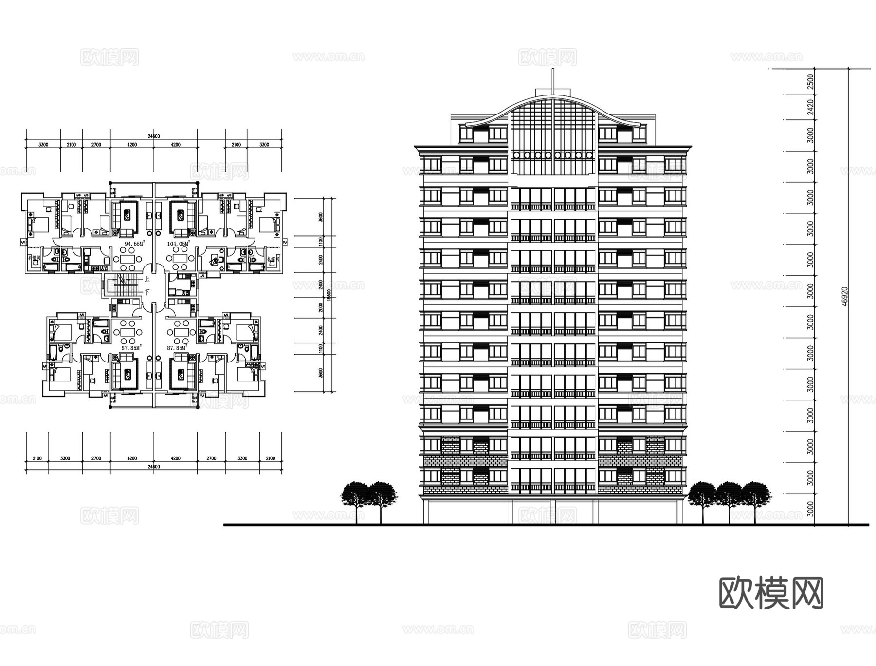 高层、多层、别墅住宅建筑平立剖CAD施工图集cad施工图