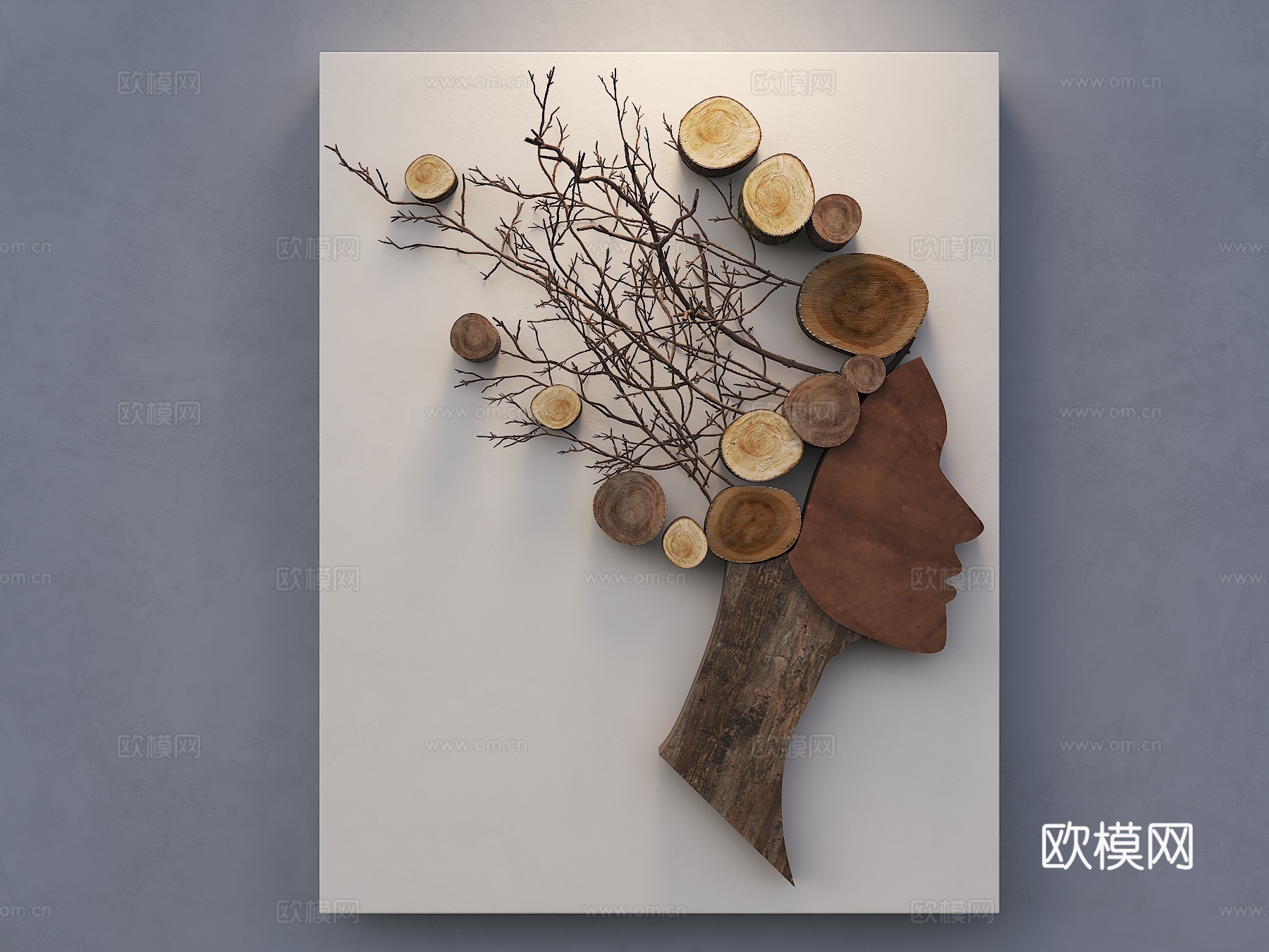 墙面装饰 树枝挂件 枯枝墙面装饰 艺术墙面挂件 抽象人物装饰su模型