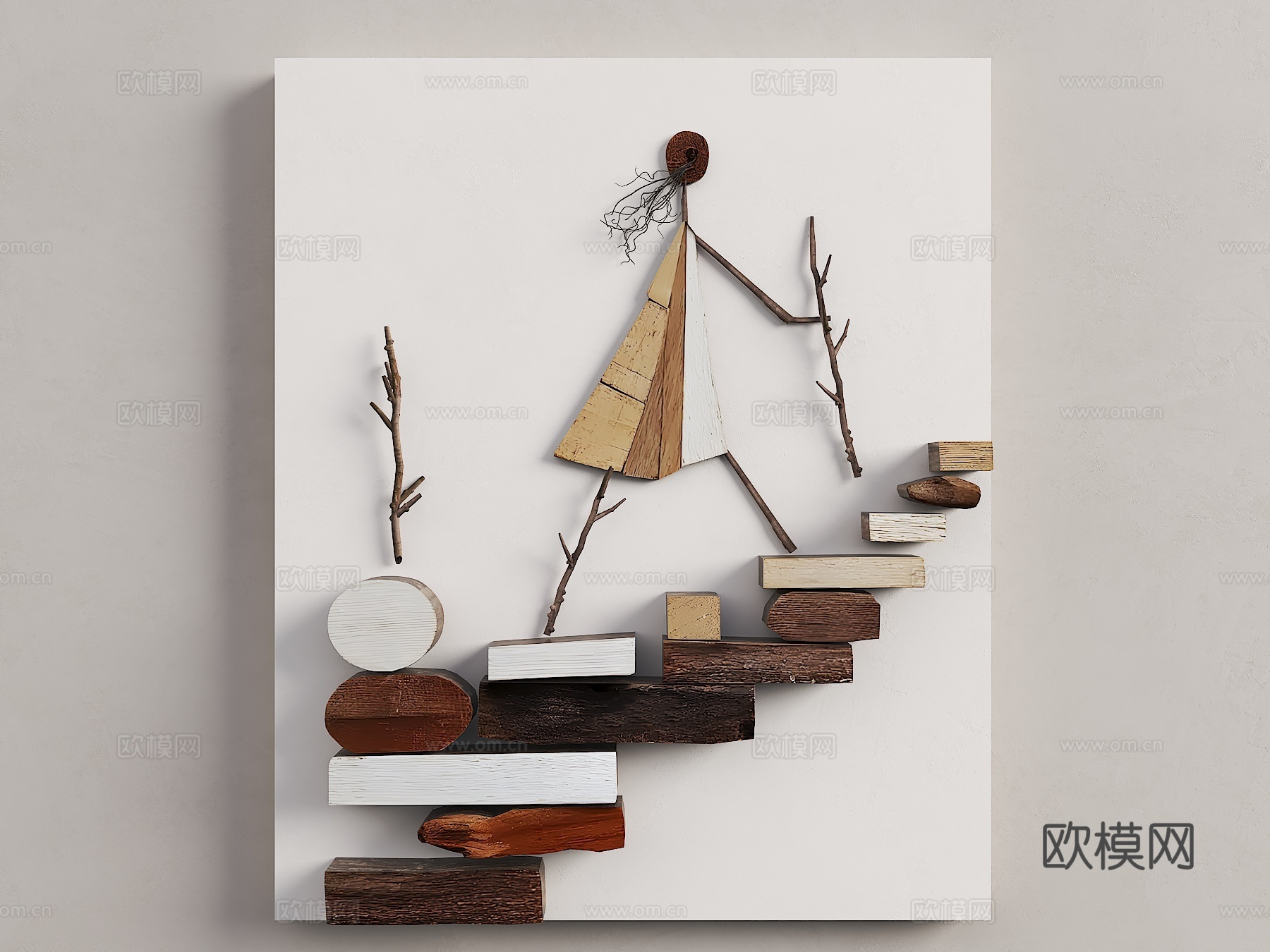 墙面装饰 树枝挂件 枯枝墙面装饰 艺术墙面挂件 抽象人物装饰su模型