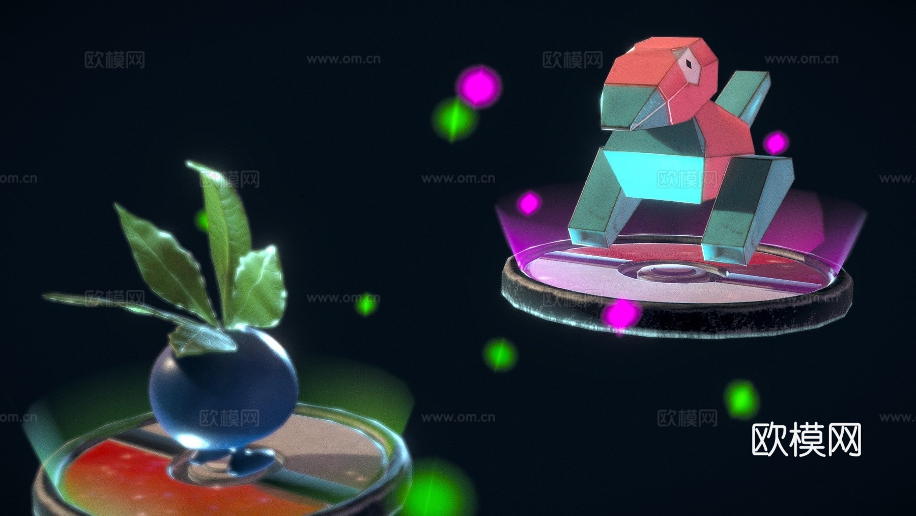 多边兽 走路草 战斗3d模型下载（渲染图1）