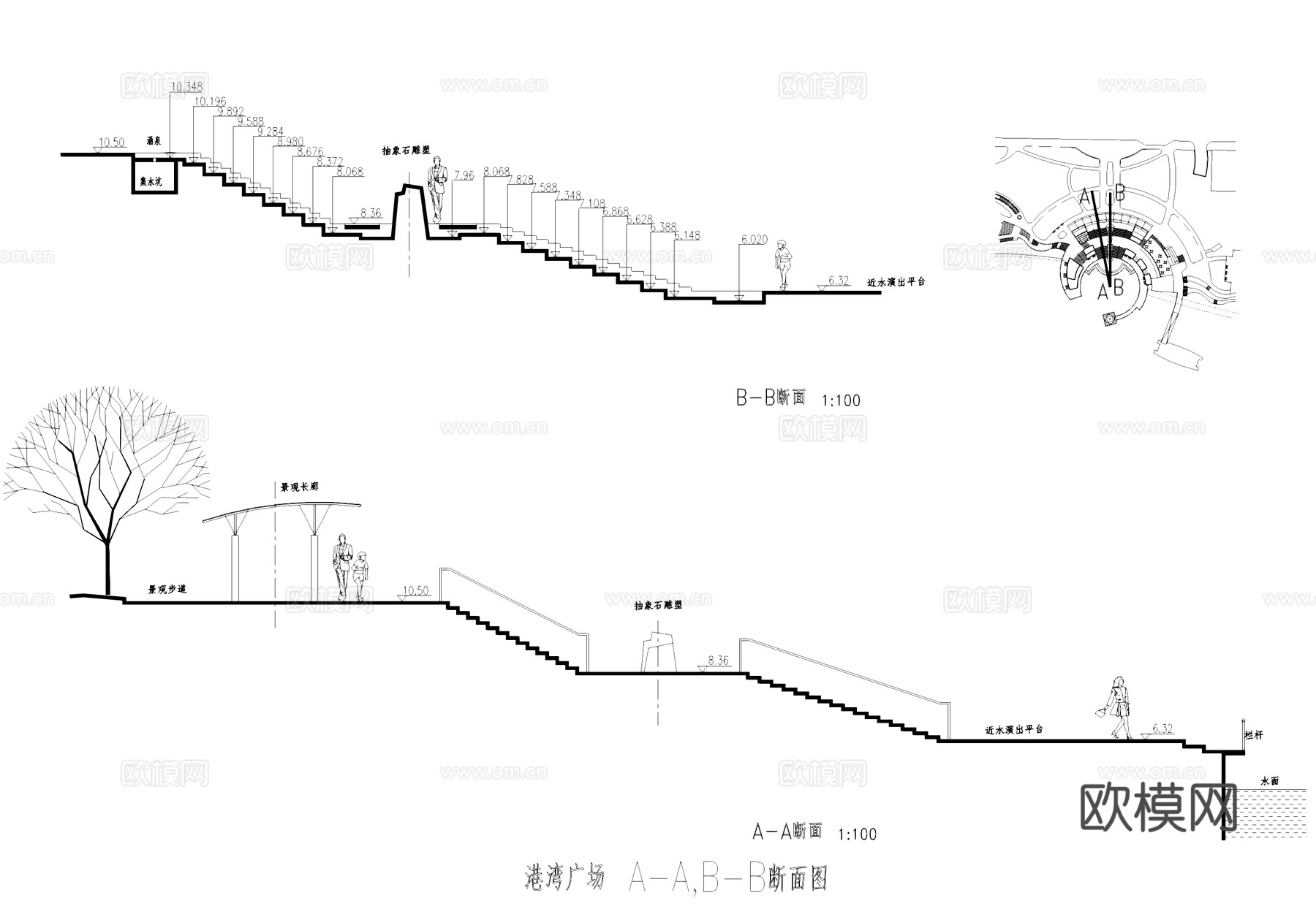 滨水港湾广场公园景观CAD施工图cad施工图