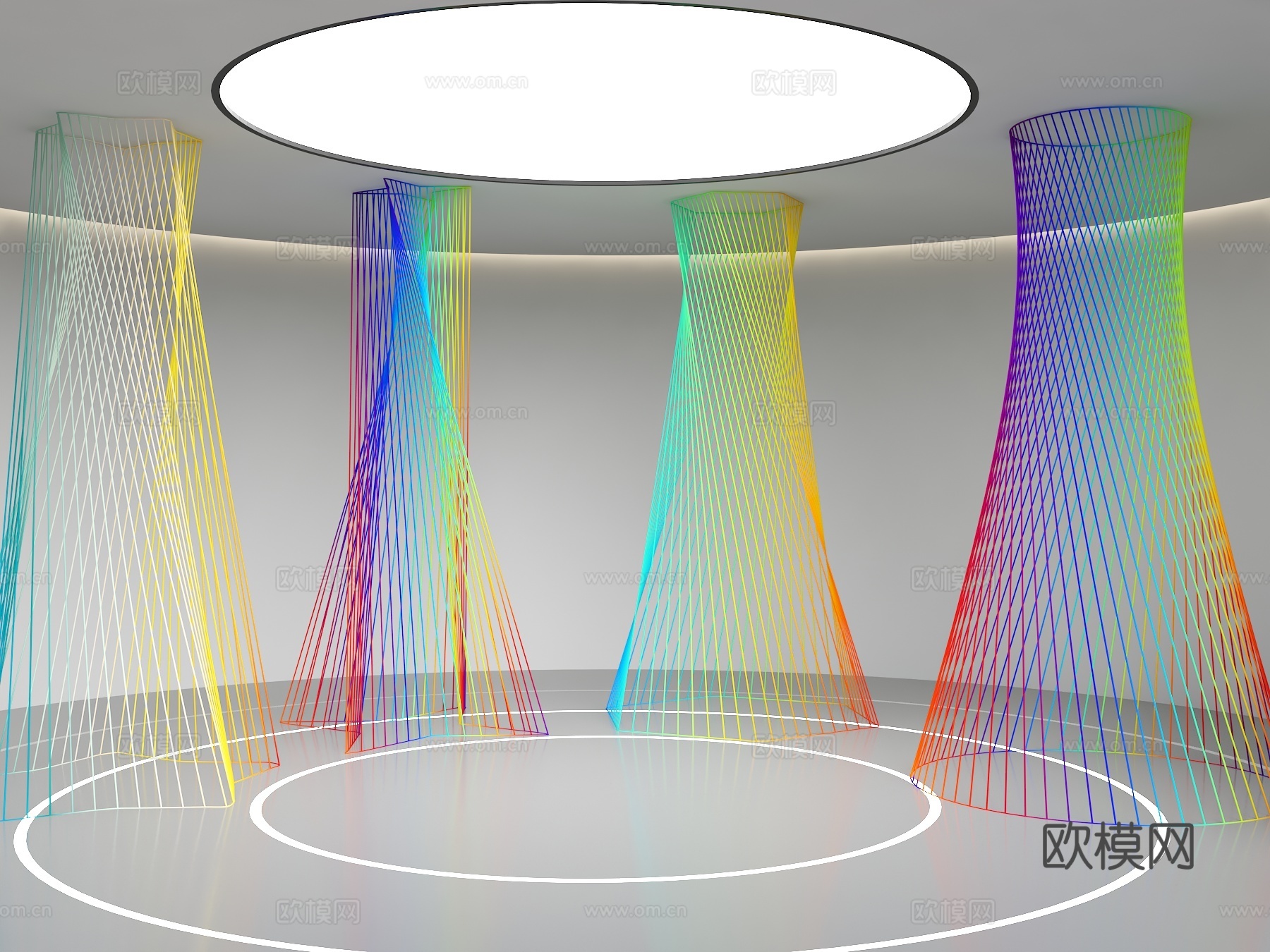 艺术彩虹装置 抽象彩虹雕塑 七彩线性艺术装置 幻彩装置 渐变su模型