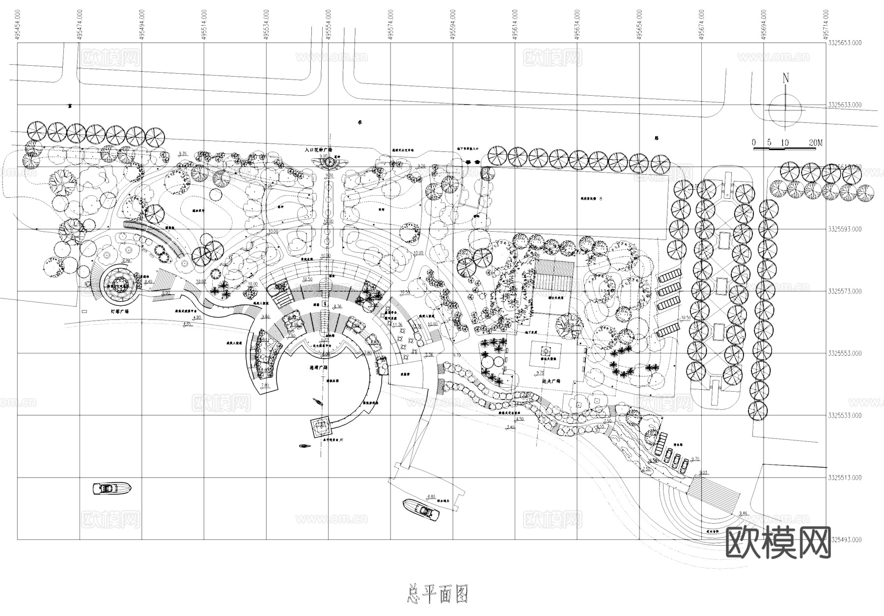 滨水港湾广场公园景观CAD施工图cad施工图