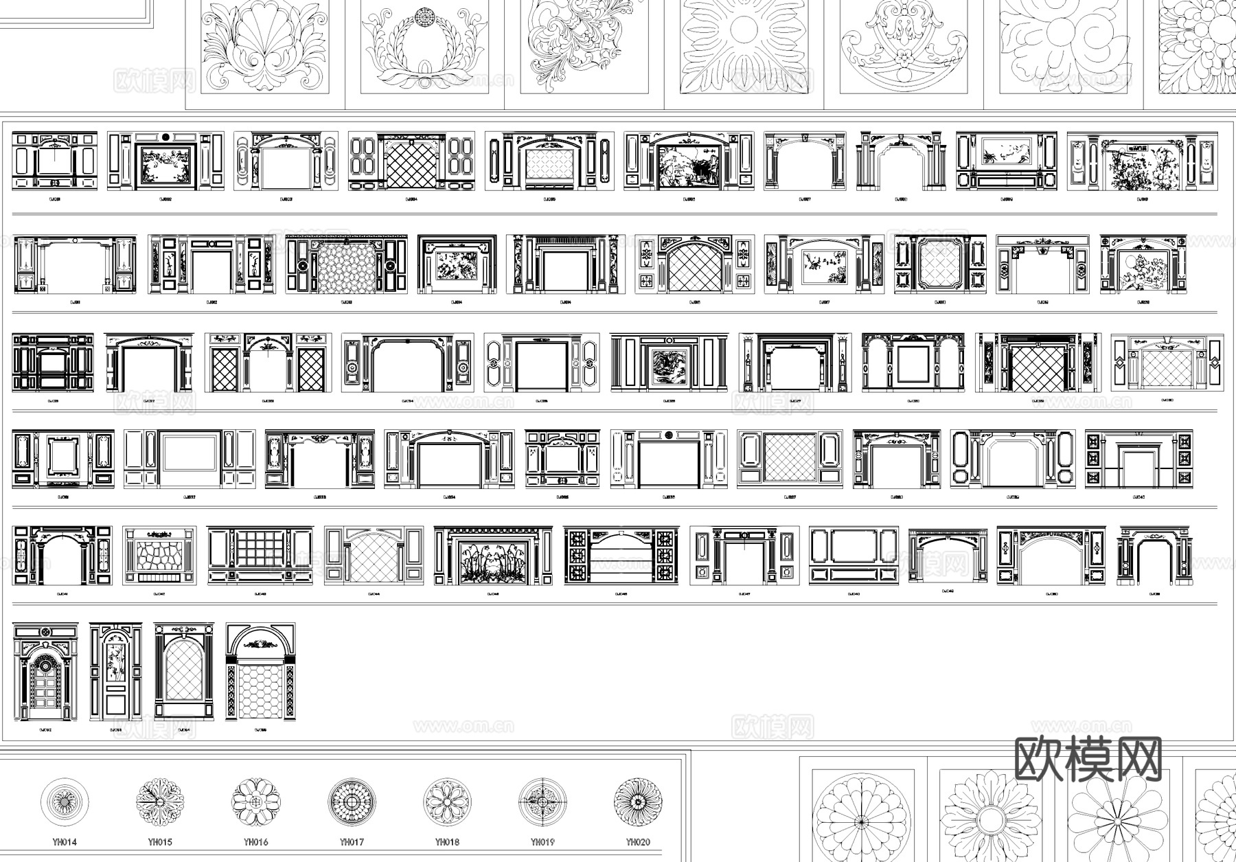 背景墙护墙板角花罗马柱地面拼花CAD图库cad施工图