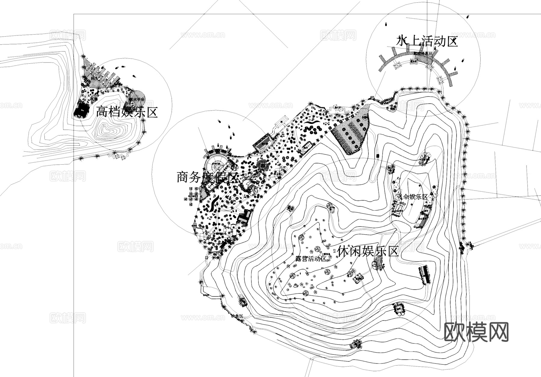 岛屿旅游度假区景观规划平面CAD施工图cad施工图