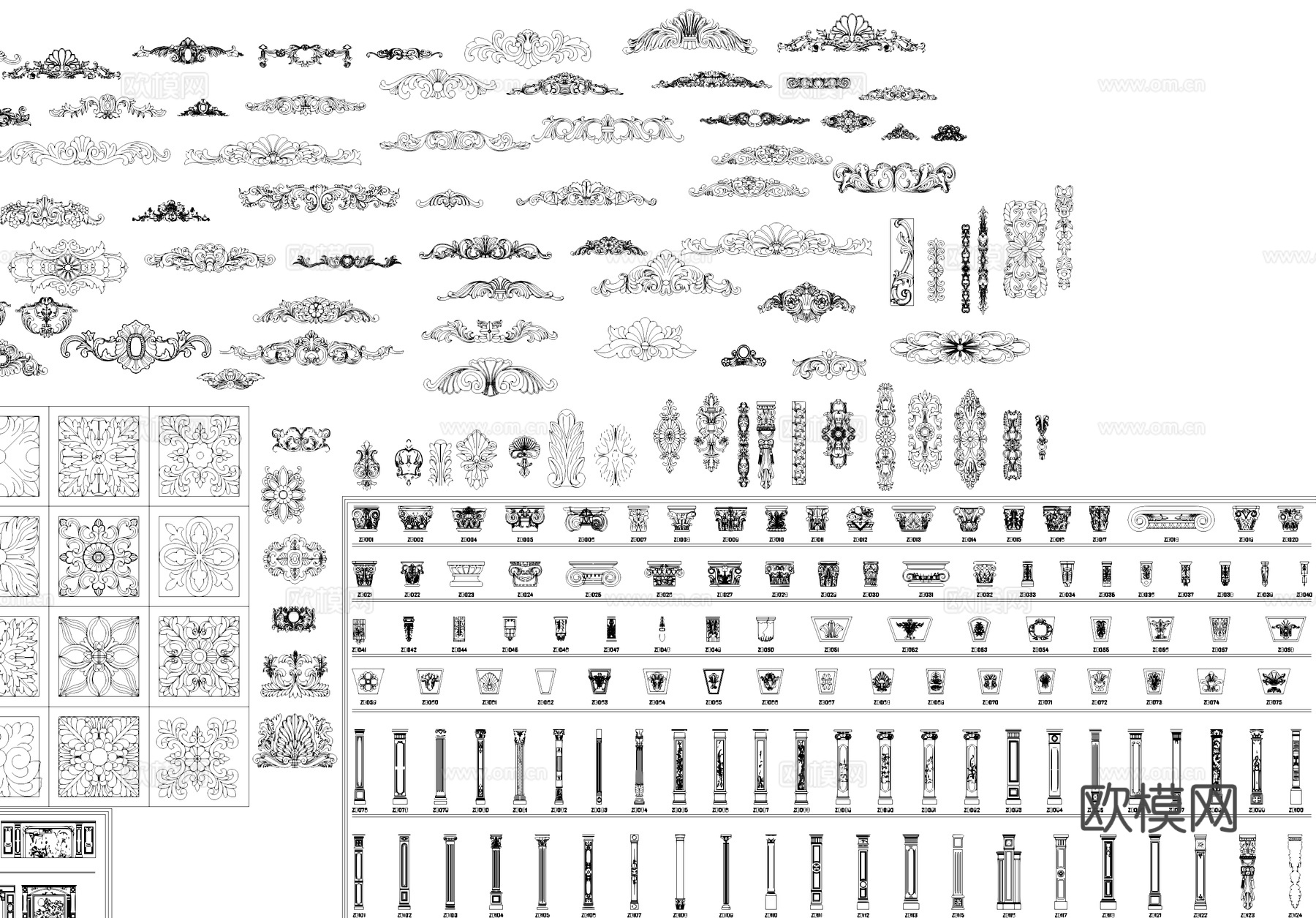 背景墙护墙板角花罗马柱地面拼花CAD图库cad施工图