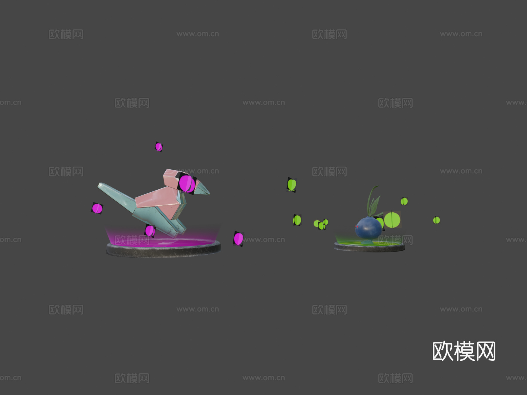 多边兽 走路草 战斗3d模型下载（渲染图5）