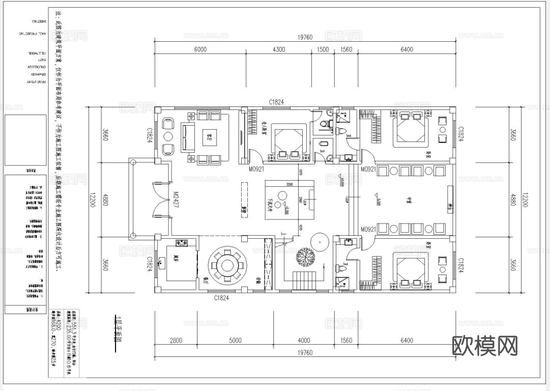 欧式别墅自建房 最新全套施工图设计cad施工图
