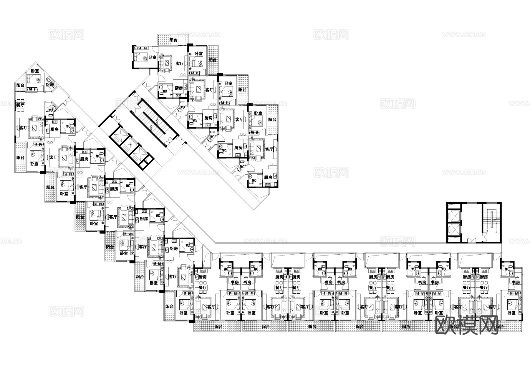 公寓户型图建筑平面CADcad施工图
