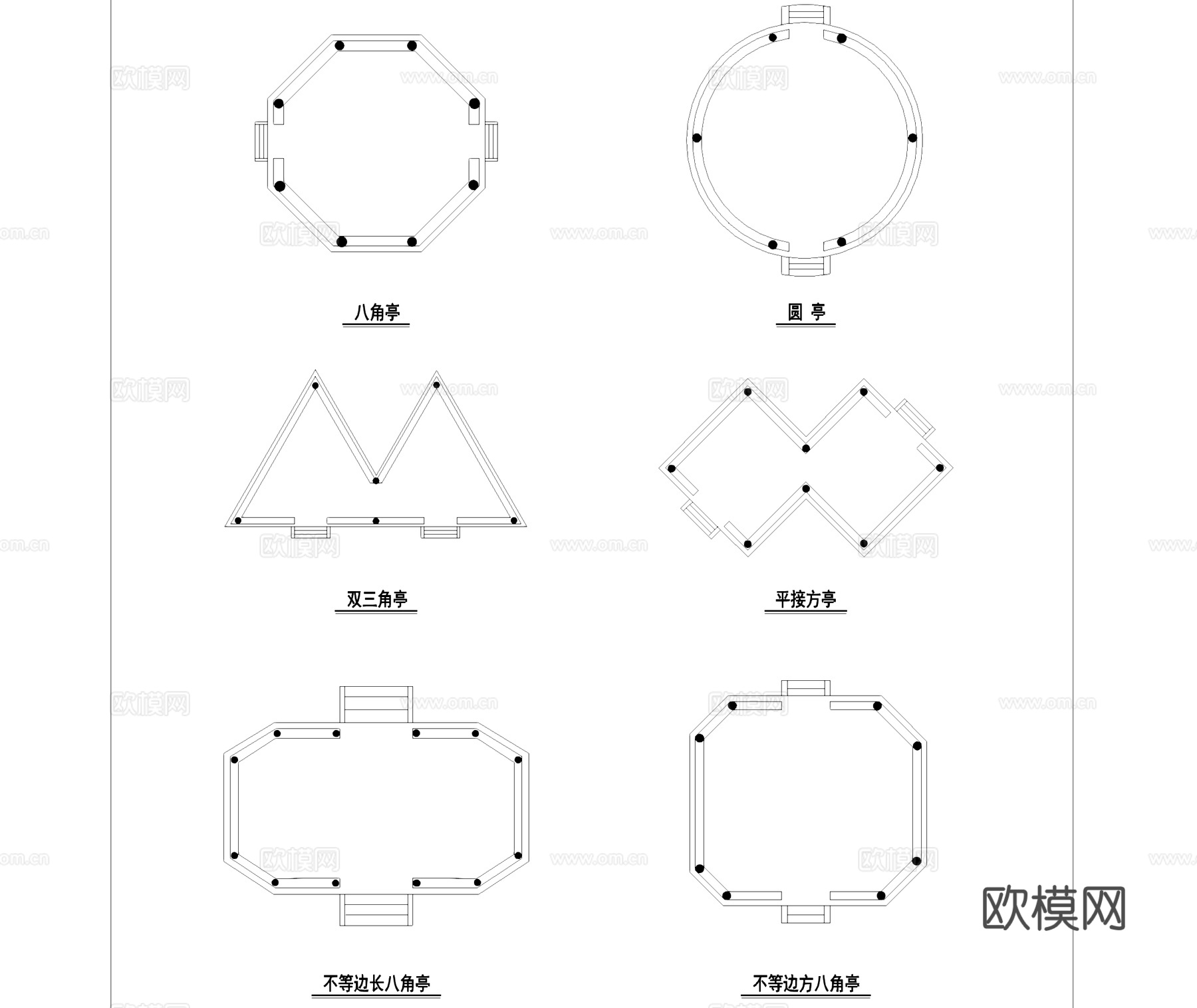 各式景观亭平面CAD图块cad施工图