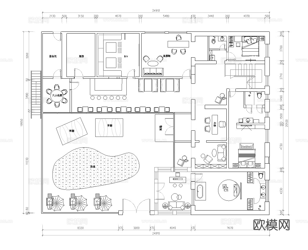 主题民宿 最新平面施工图设计cad施工图