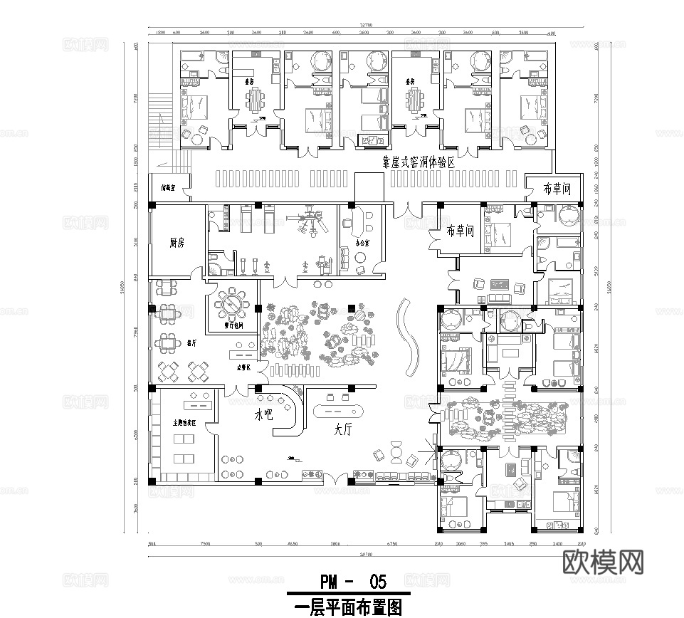 休闲娱乐民宿 最新全套施工图 效果图设计cad施工图