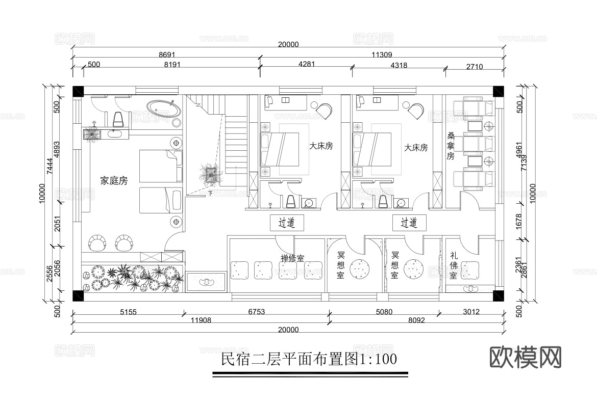 主题民宿 最新平面施工图设计cad施工图