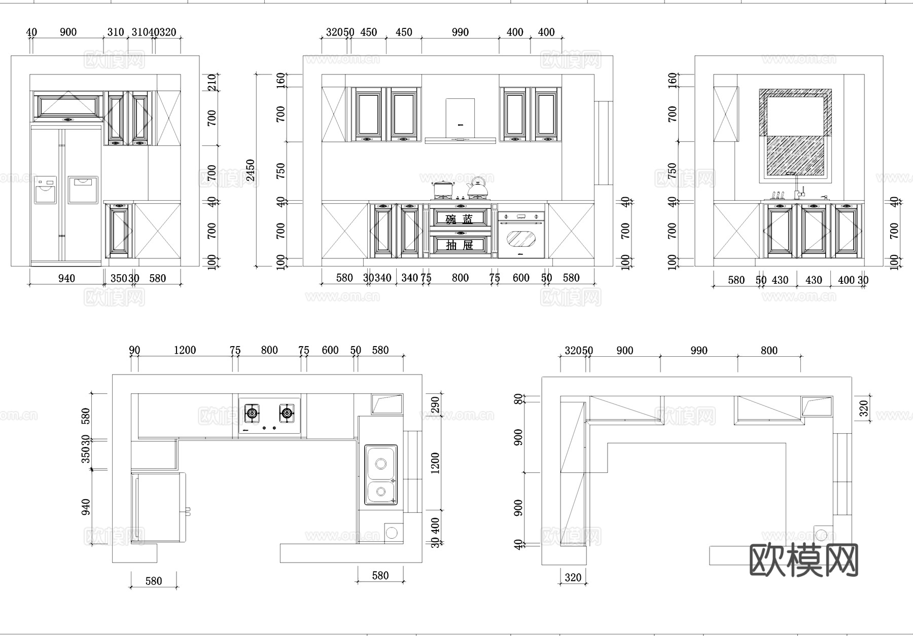 家装工装厨房灶具电器橱柜拉手门板CAD图块图库cad施工图