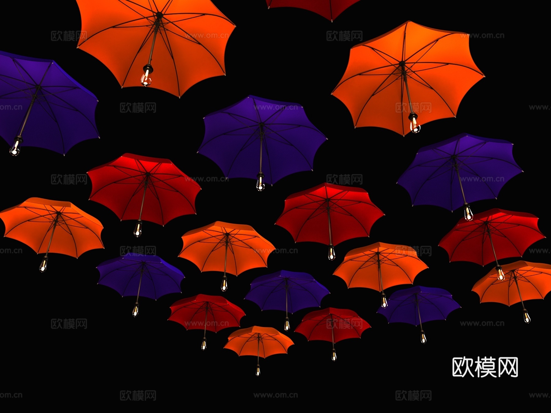 雨伞装饰 透明雨伞 商业街装饰 商业街氛围 商业街氛围雨伞su模型