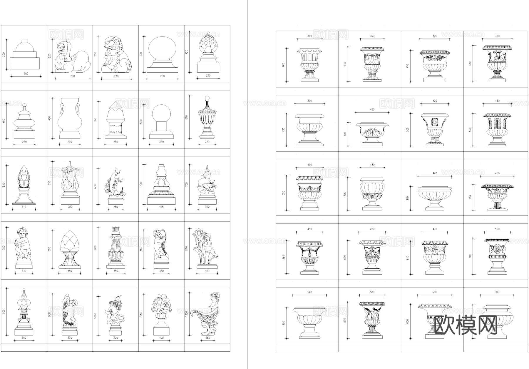 古建筑顶饰雕塑CAD图块图库cad施工图