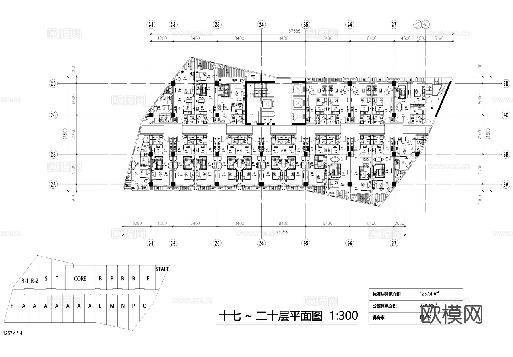 公寓标准层及异形户型建筑平面CAD施工图cad施工图