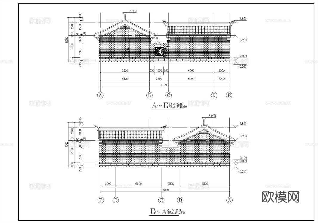 四合院自建房外观 最新全套施工图设计cad施工图