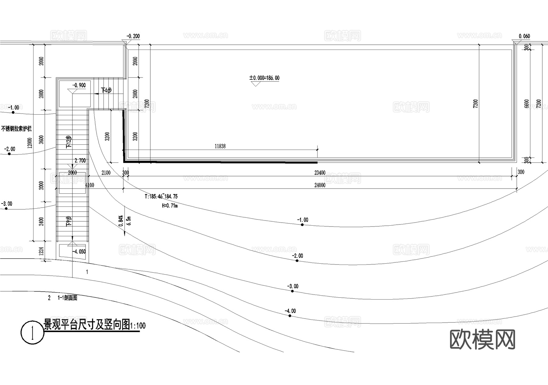 木平台 观景台 玻璃栏杆cad施工图