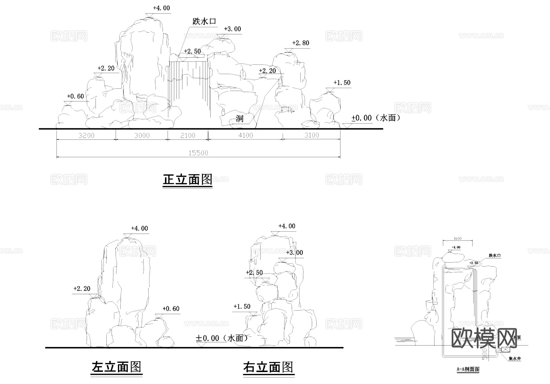 假山景观置石节点大样CAD施工图cad施工图