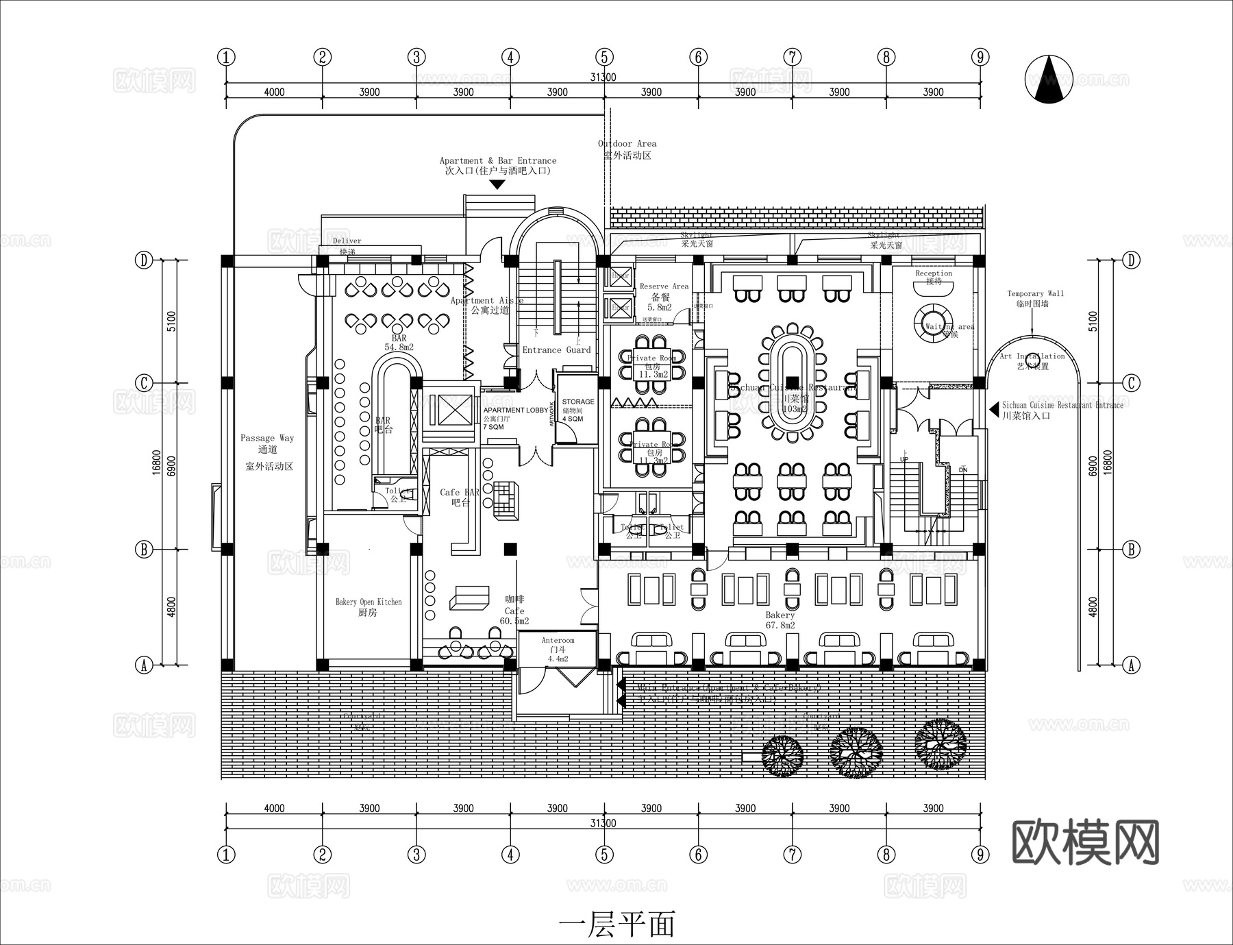 酒店民宿 酒吧餐厅 最新平面施工图设计cad施工图