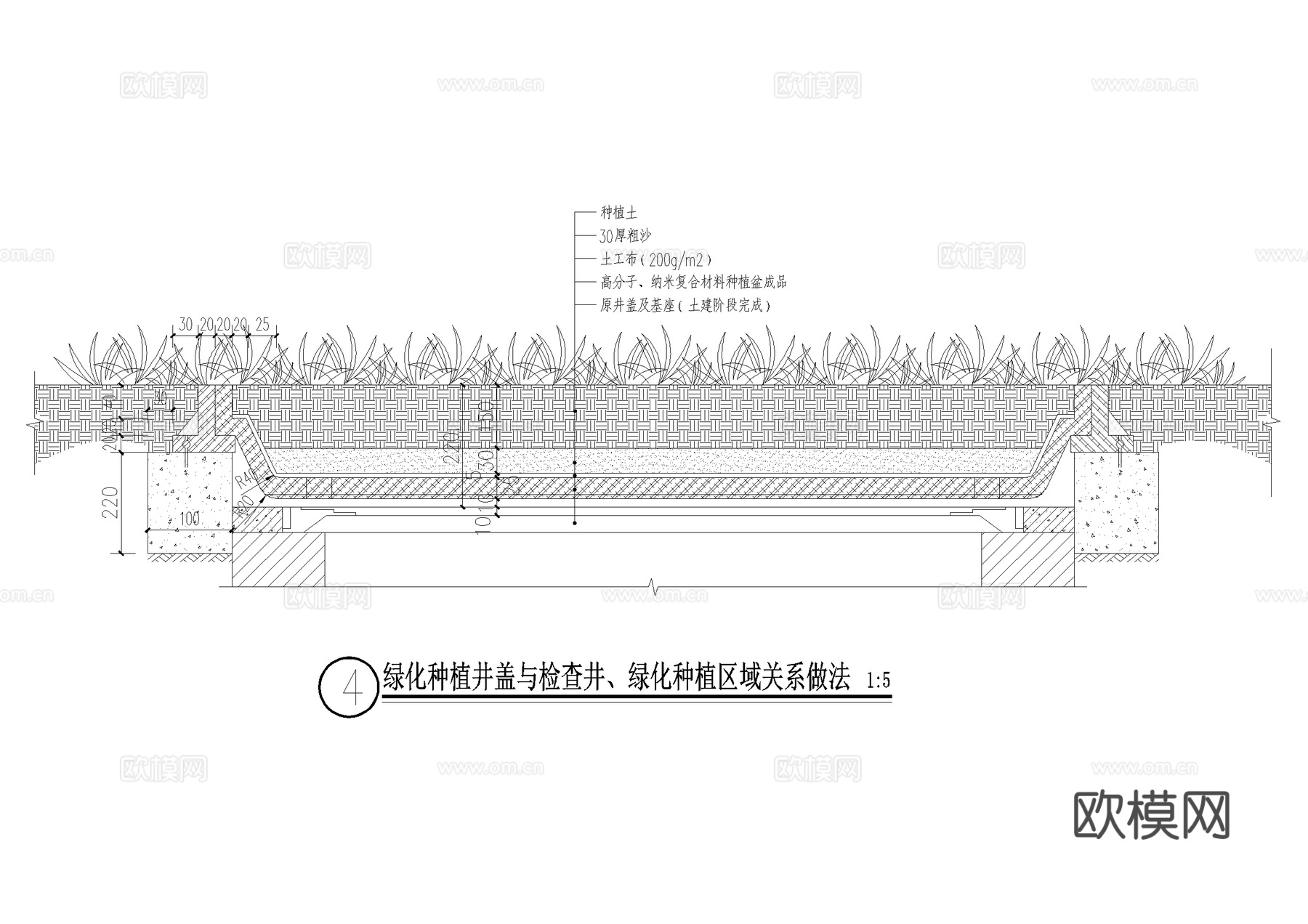 井盖节点 绿化种植盆 装饰井盖板 检查井 硬质铺地井盖cad施工图