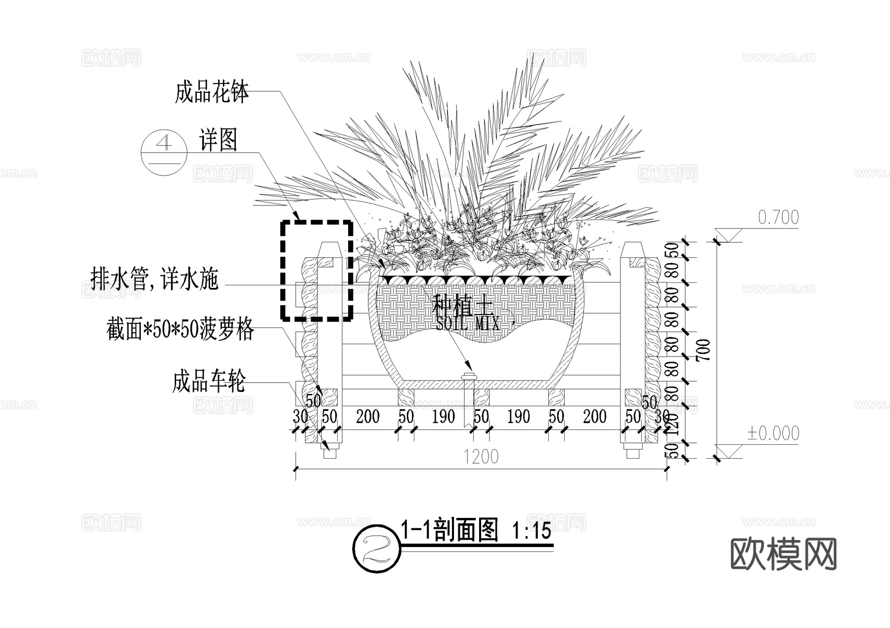 花箱 可移动花钵 CAD施工图cad施工图