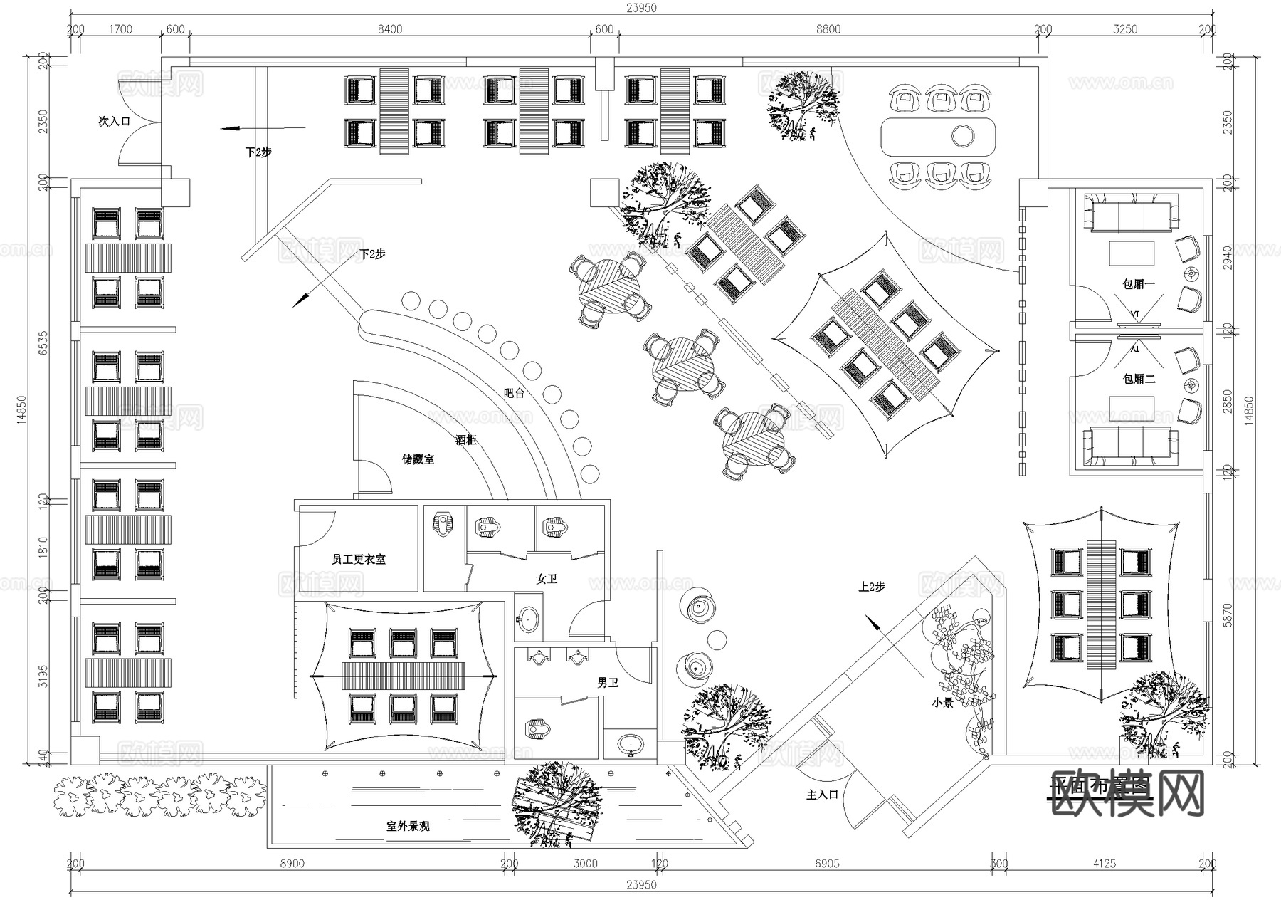 露营酒吧咖啡厅 日咖夜酒平面图 酒馆清吧cad施工图
