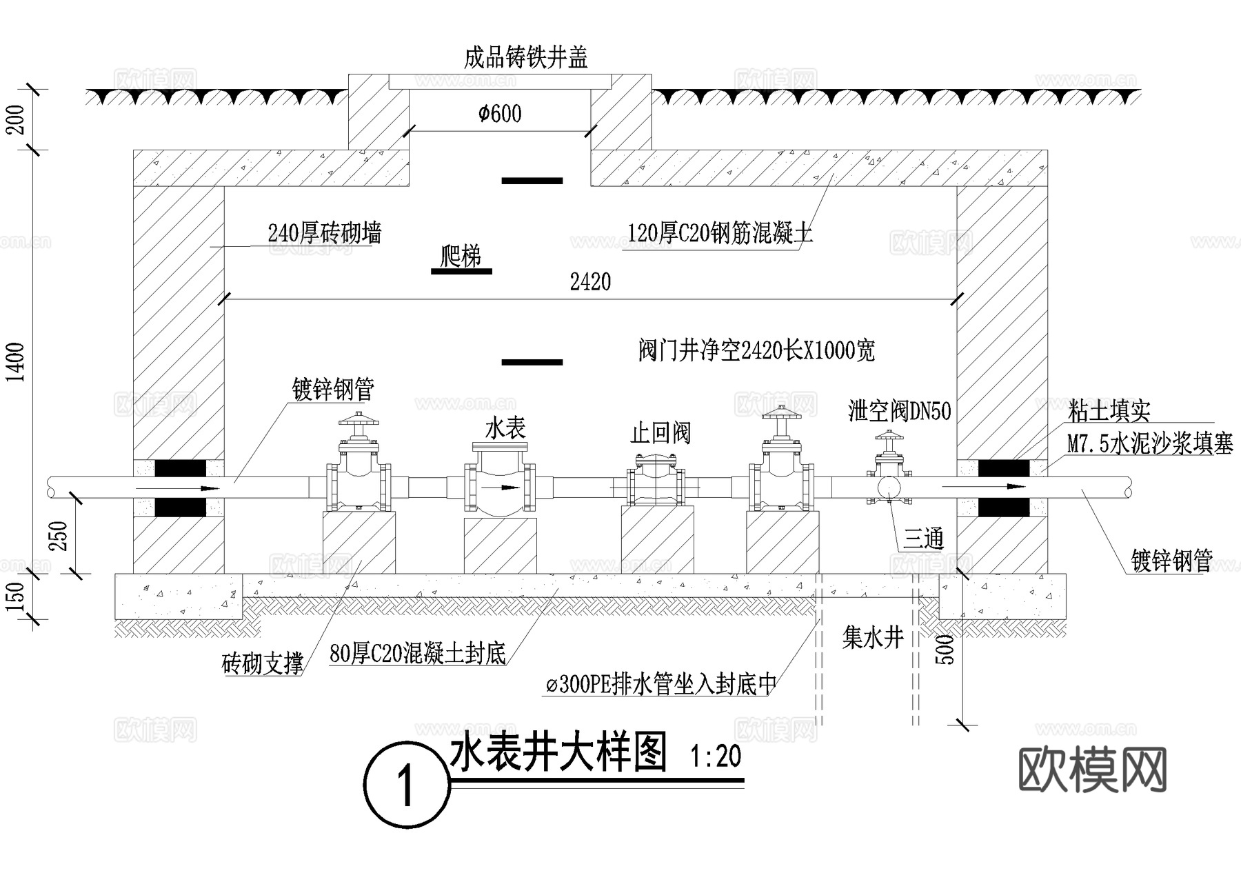 雨水口节点 阀门井 快速取水阀 水表井 取水器阀门盖板cad施工图