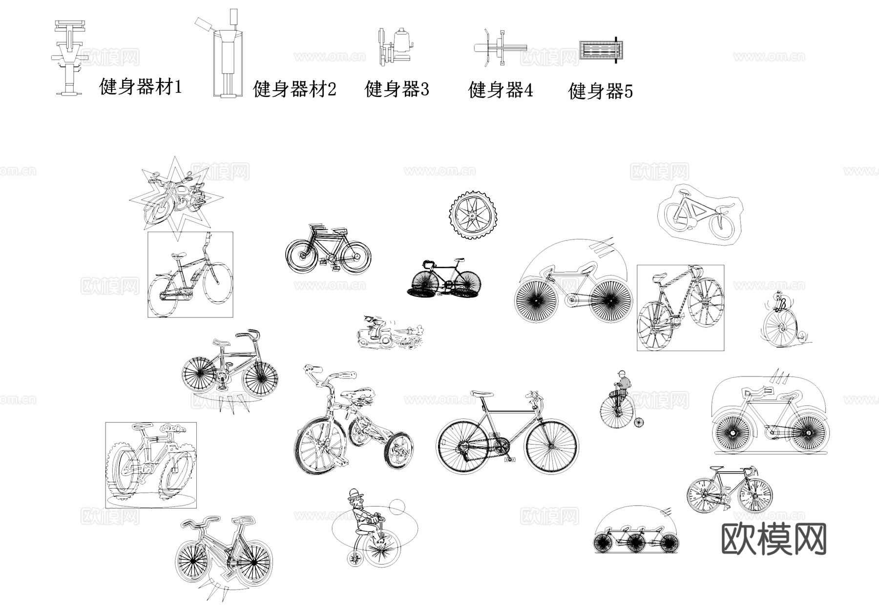 运动健身器材人物CAD图库cad施工图